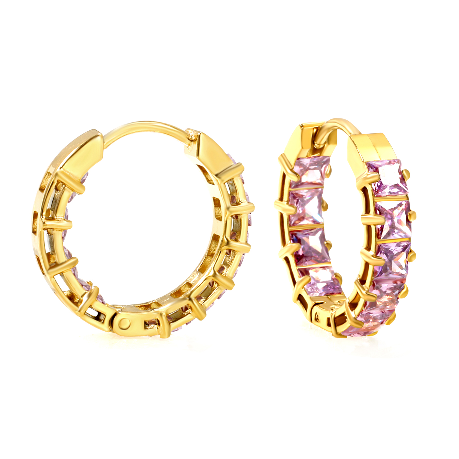 Hoop Earrings with Purple Princess-Cut Cubic Zirconia