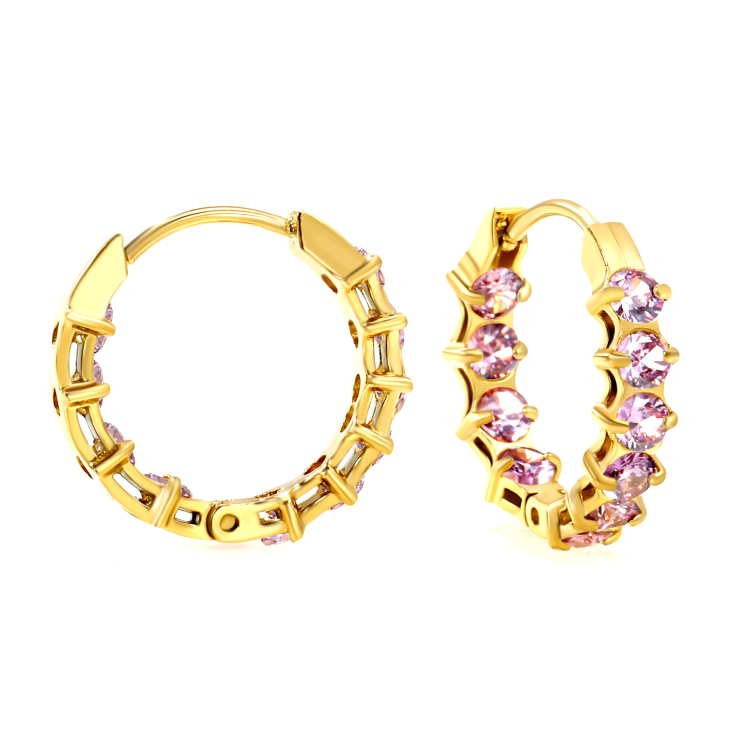 Hoop Earrings with Round Cut Purple Cubic Zirconia