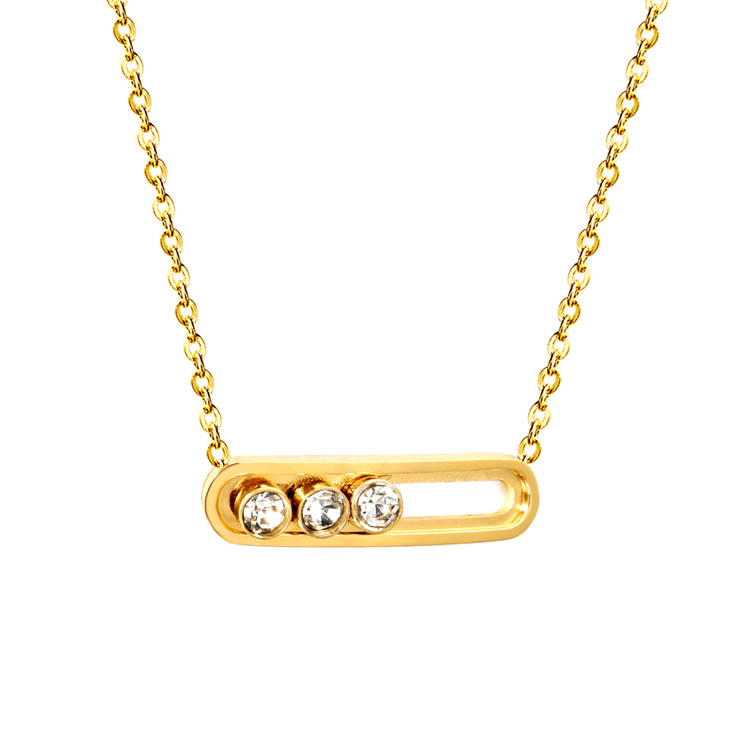 18K Gold PVD Rectangle Moving Stones Necklace
