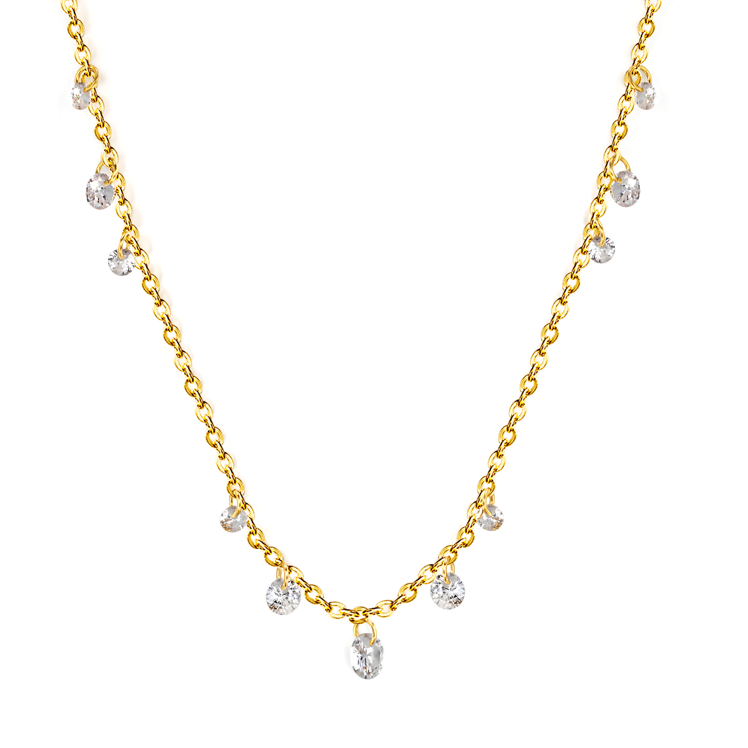 18K Gold PVD Multiple Cubic Zirconia Stones Drop Necklace
