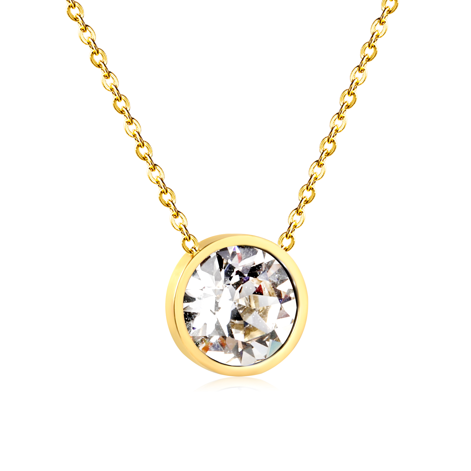 18K Gold PVD Bezel Set Clear Stone Necklace