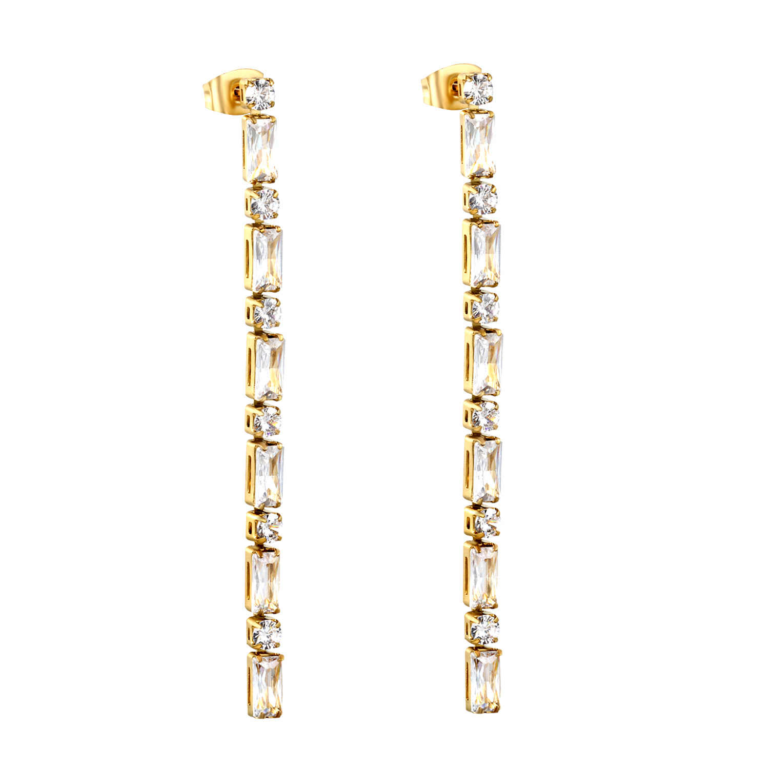 18KG PVD Rectangle Round Cubic Zircon Drop Earrings