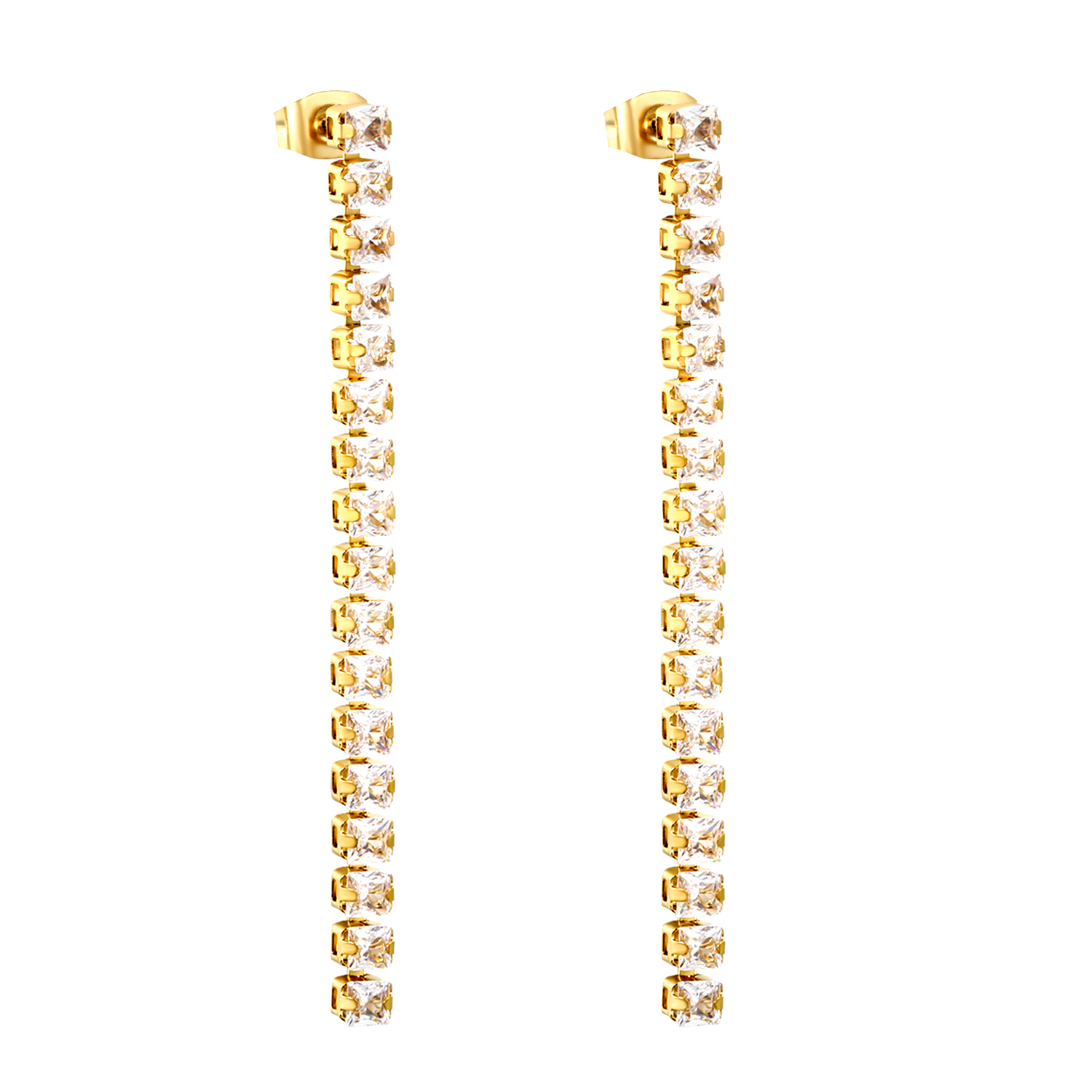 18KG PVD Plated Stainless Steel Tennis Drop Earrings