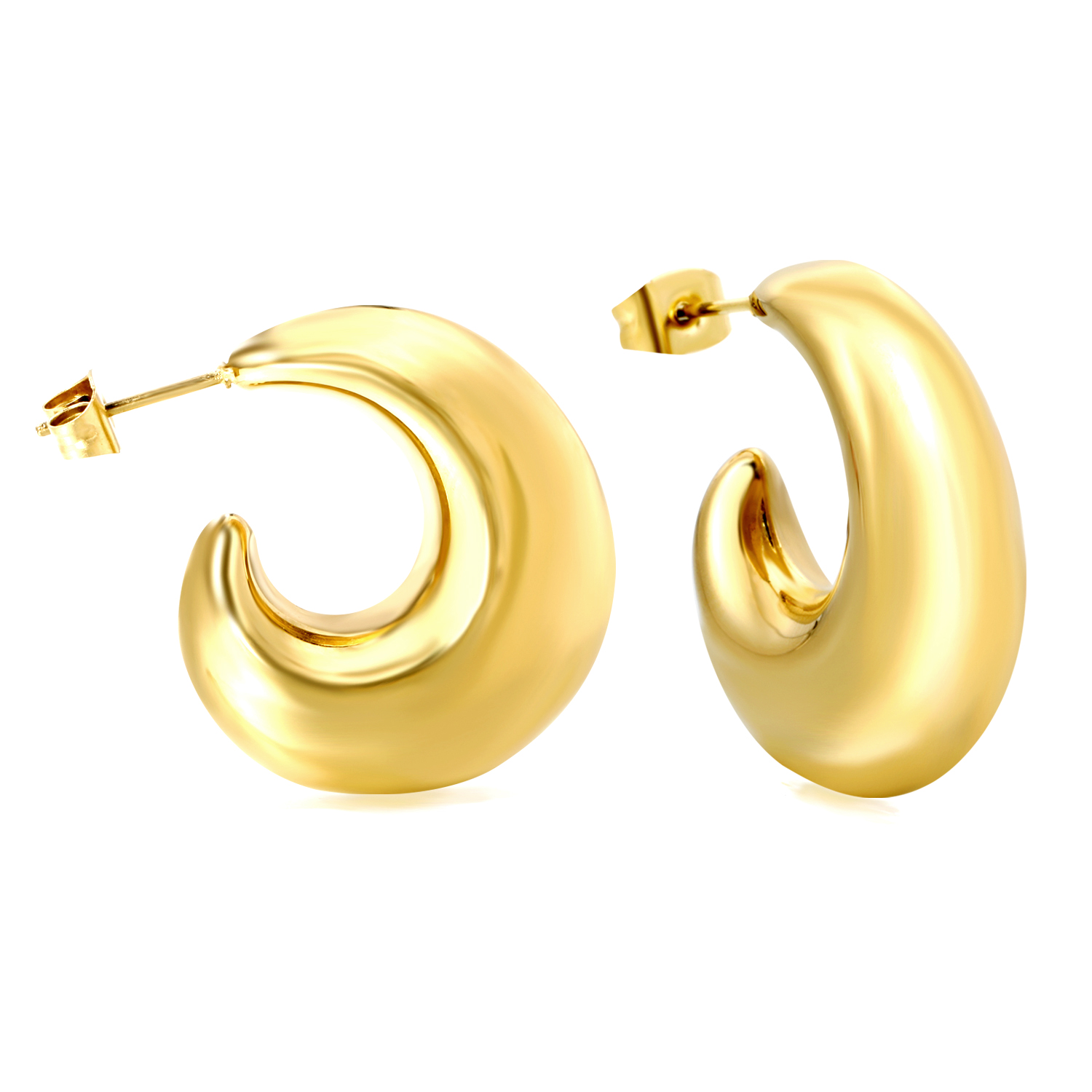18K Gold PVD Plated Stainless Steel Teardrop Chunky Hoop Earrings