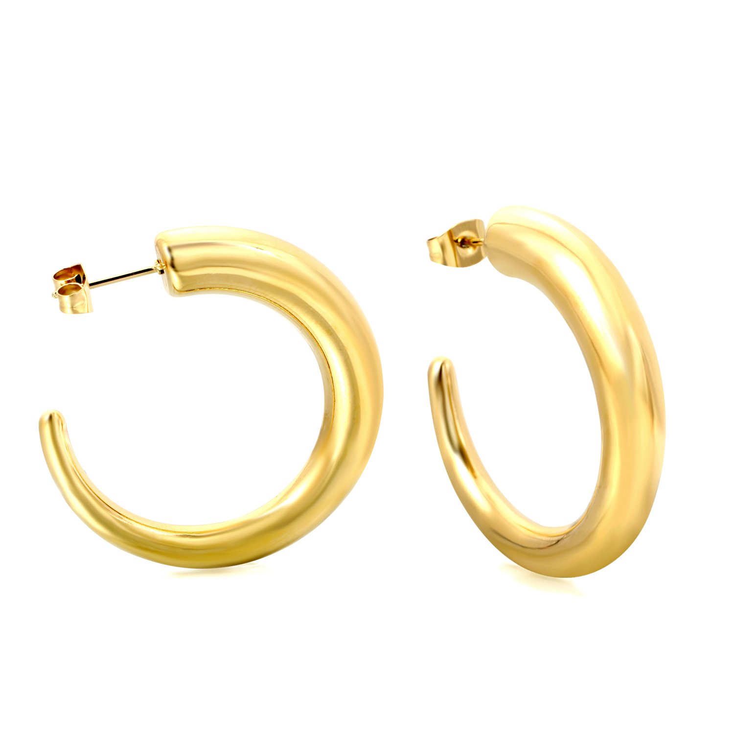 Durable 18KG Plated Stainless Steel C Shaped Hoop Earrings for Women