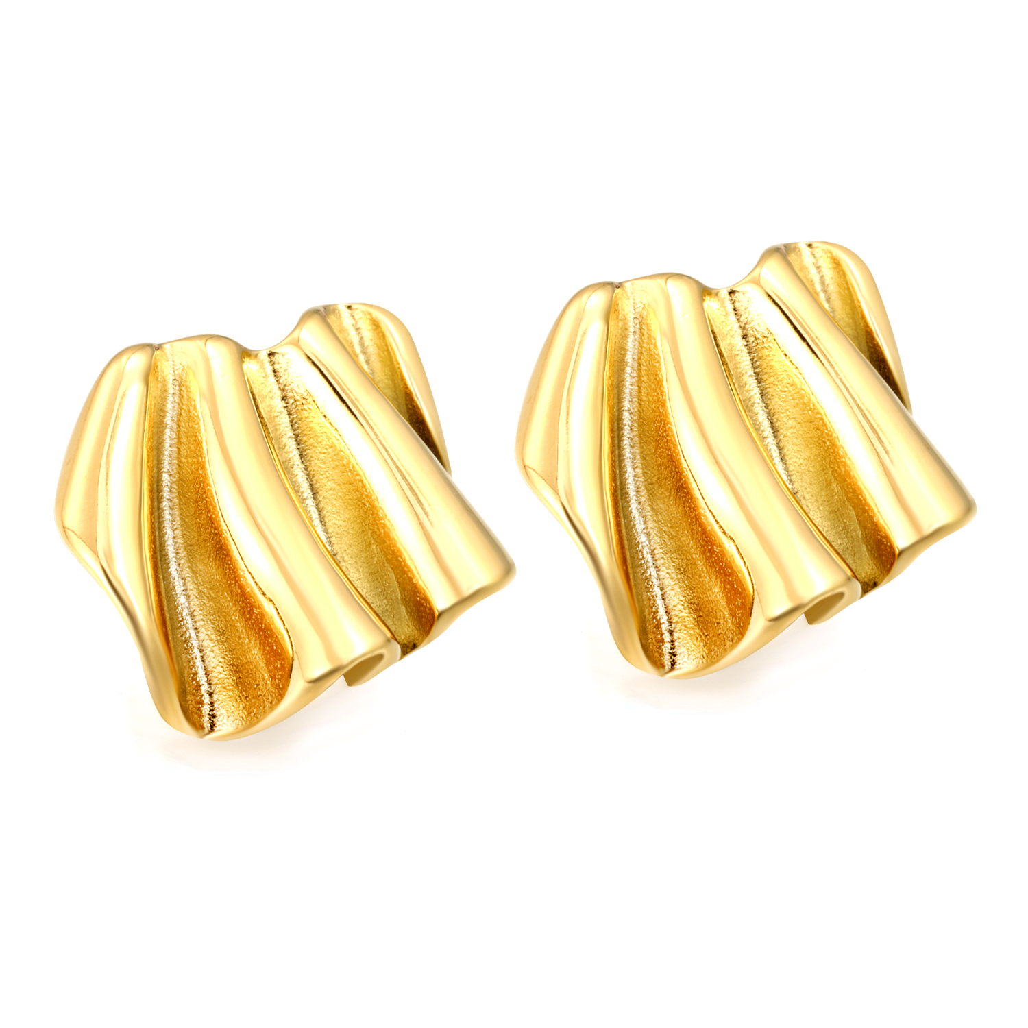 18K Gold PVD Stainless Steel Wave Fan Stud Earrings – Lightweight & Tarnish-Free