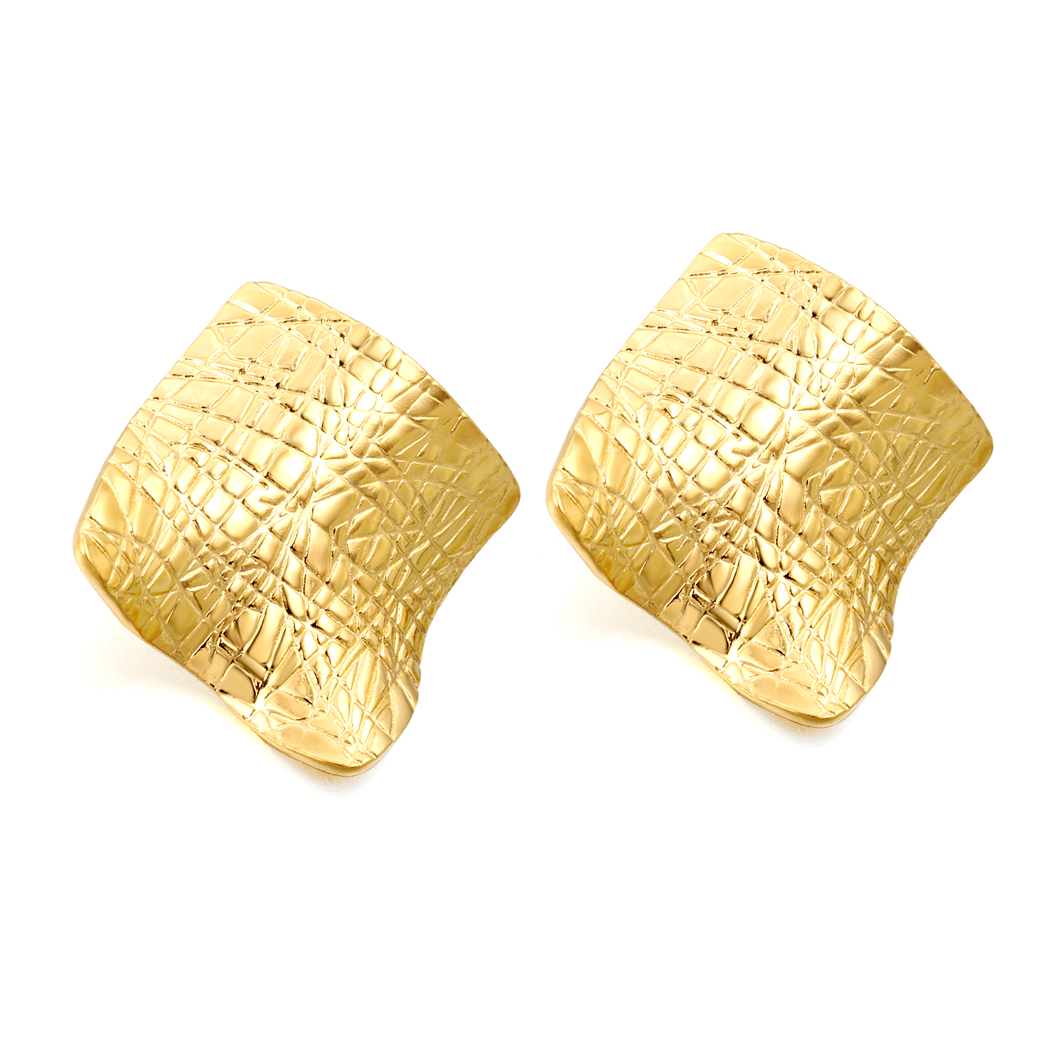 18KG Stainless Steel Creased Textured Square Stud Earrings