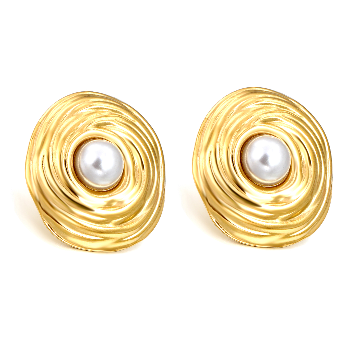 18KG PVD Stainless Steel Swirl Pearl Stud Earrings
