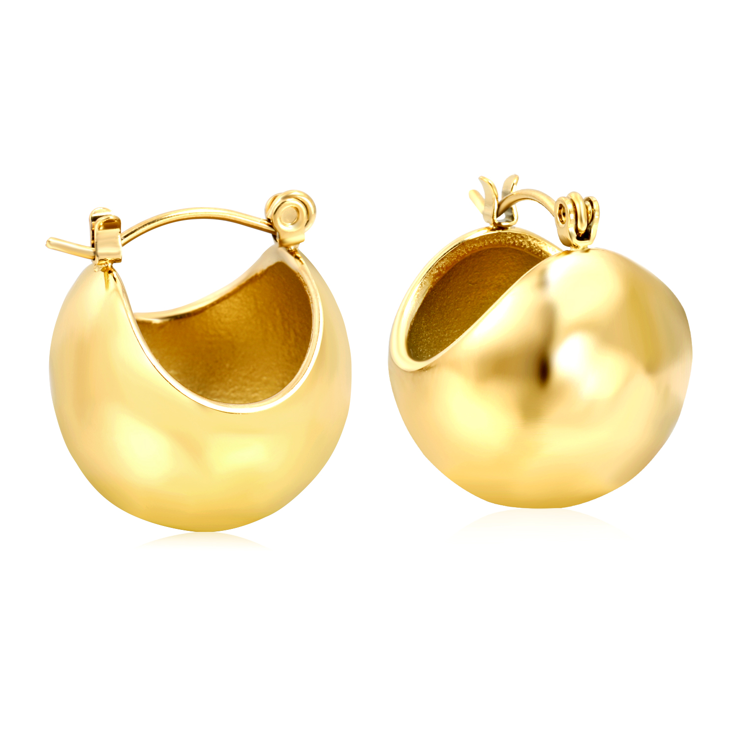 18KG PVD Stainless Steel Half Round Ball Hollow Out Earrings