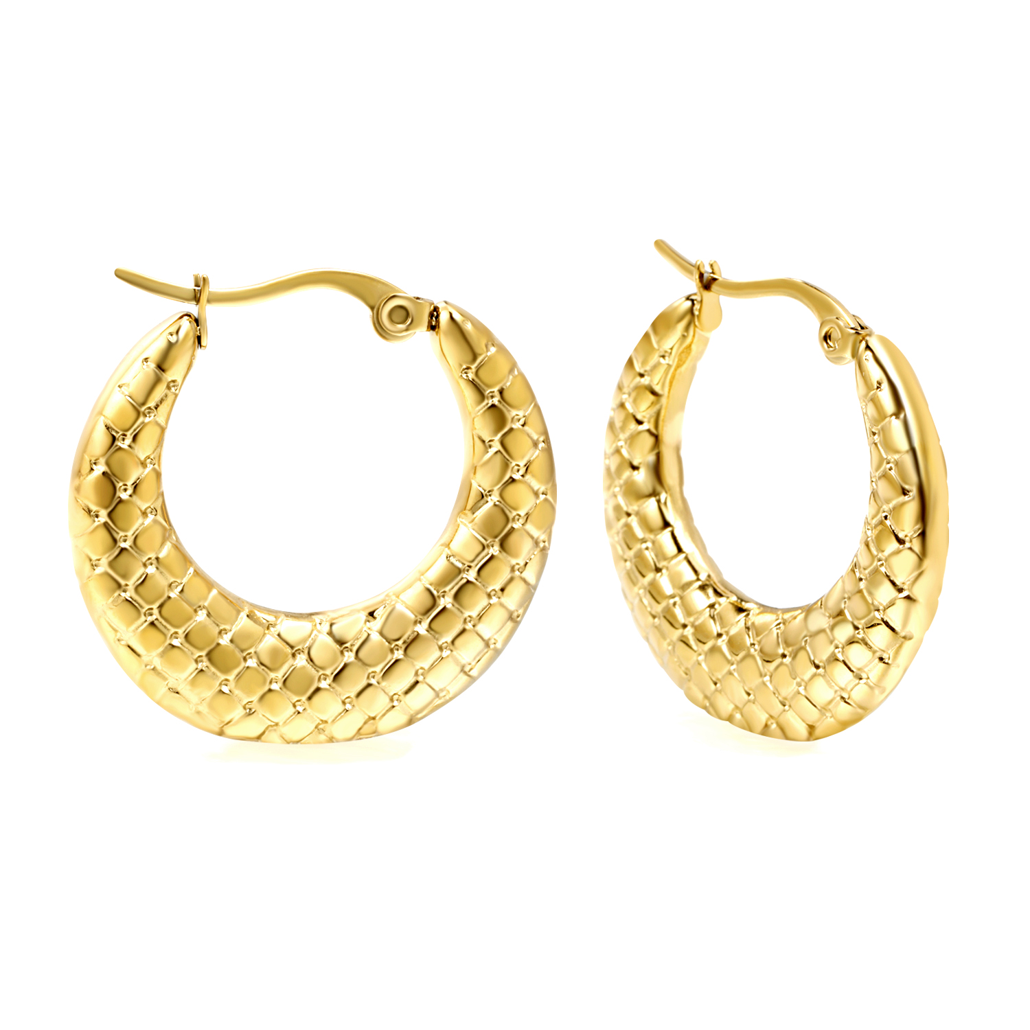 18K Gold PVD Stainless Steel Snake Textured Hoop Earrings For Women
