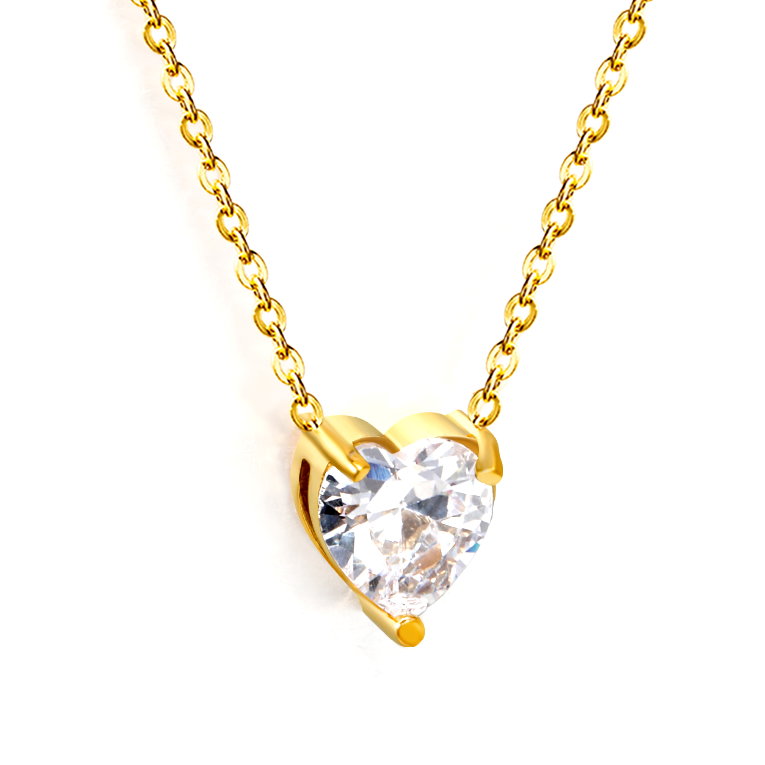18K Gold PVD Cubic Zirconia Heart Pendant Necklace