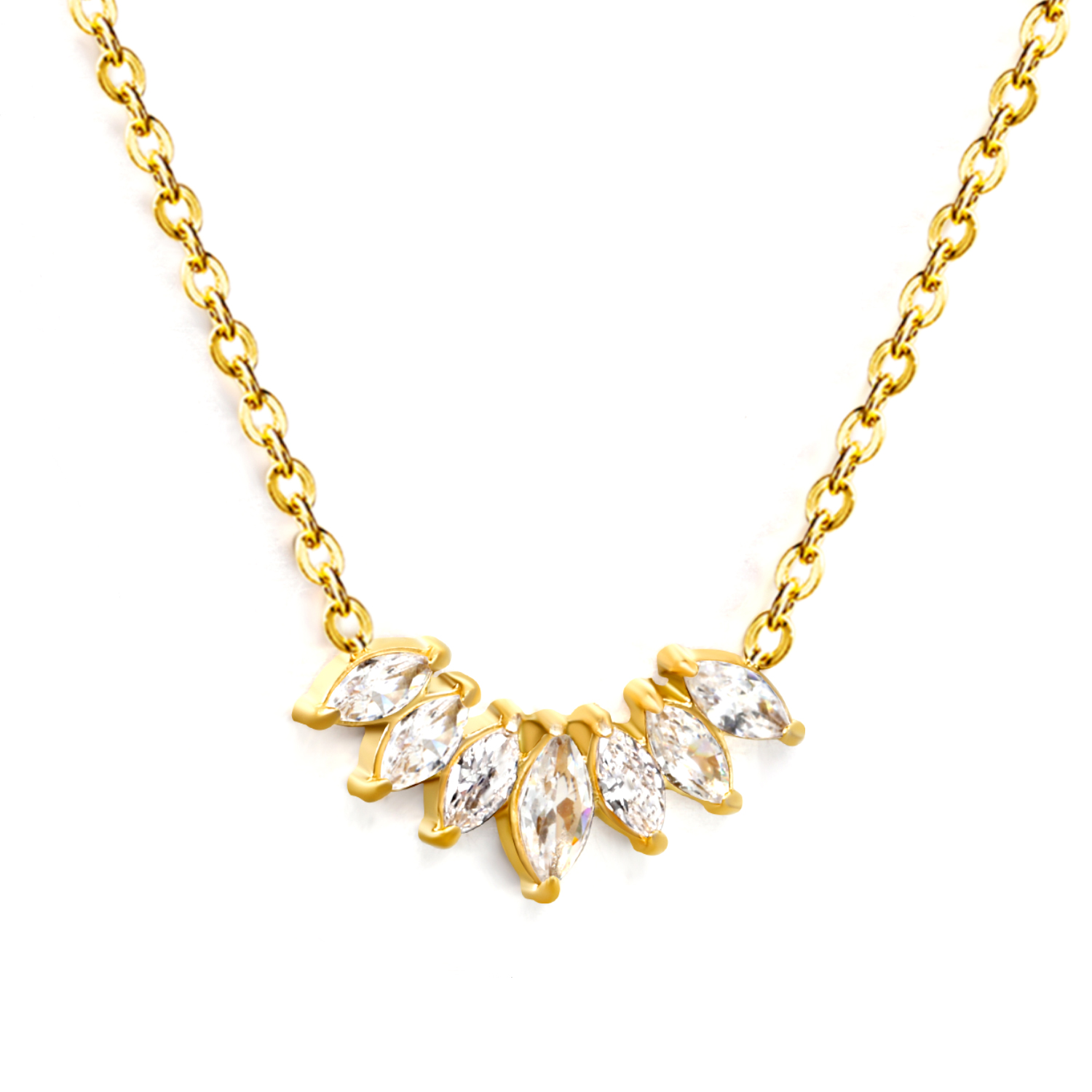 18K Gold PVD Necklace with Marquise-Cut Cubic Zirconia