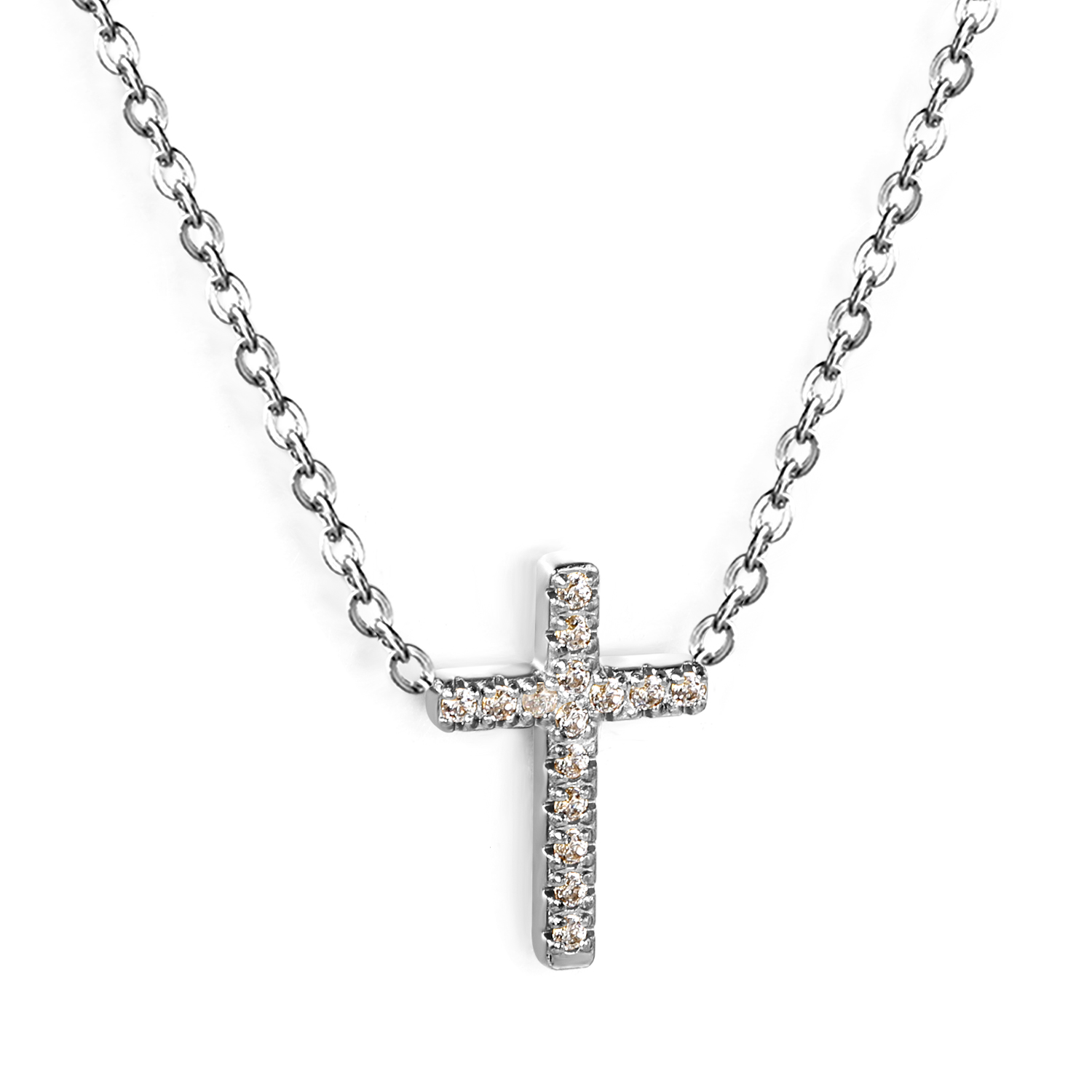 Stainless Steel Silver Cross With Cubic Zirconia Stones