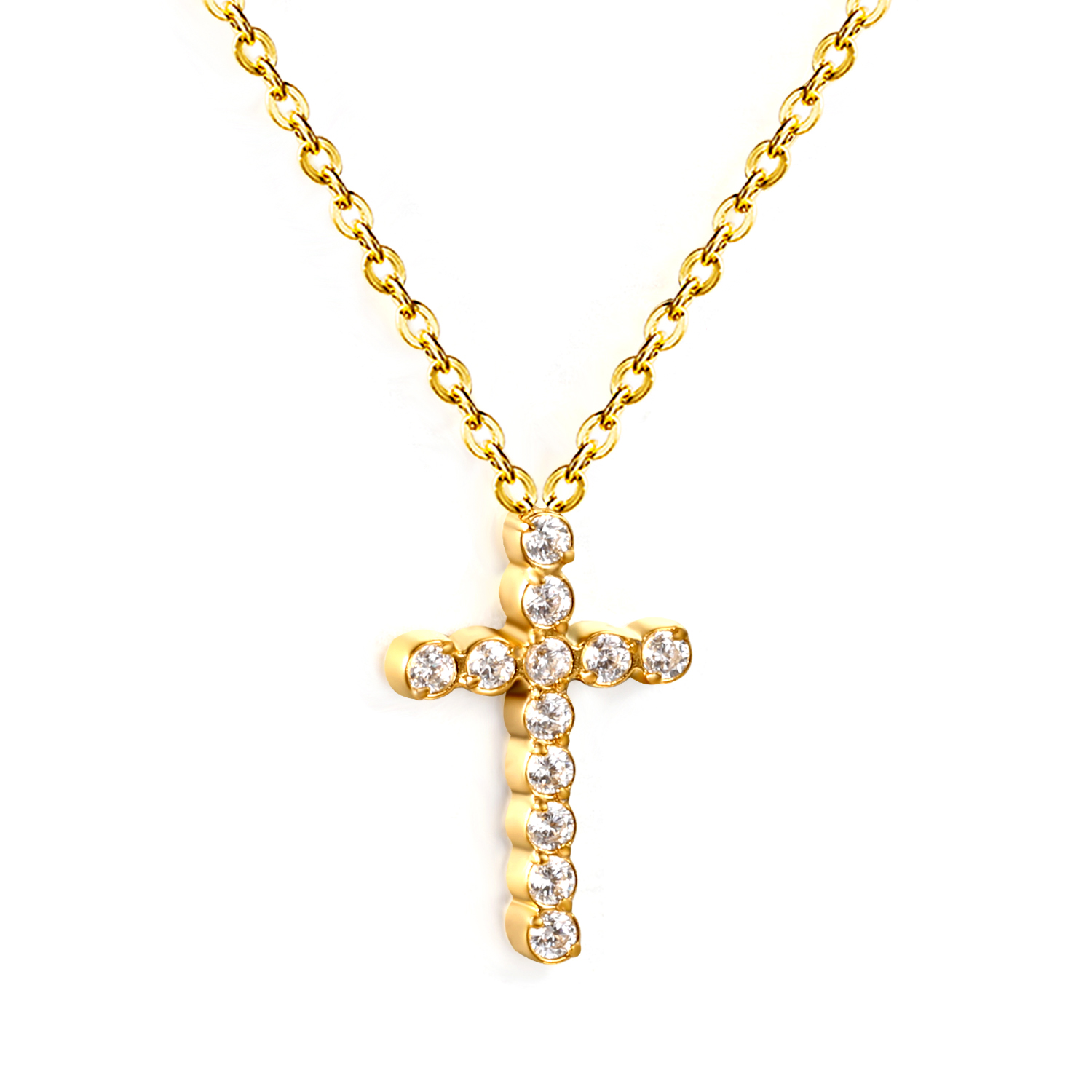 18K Gold PVD Dainty Cross with Cubic Zirconia Pendant Necklace