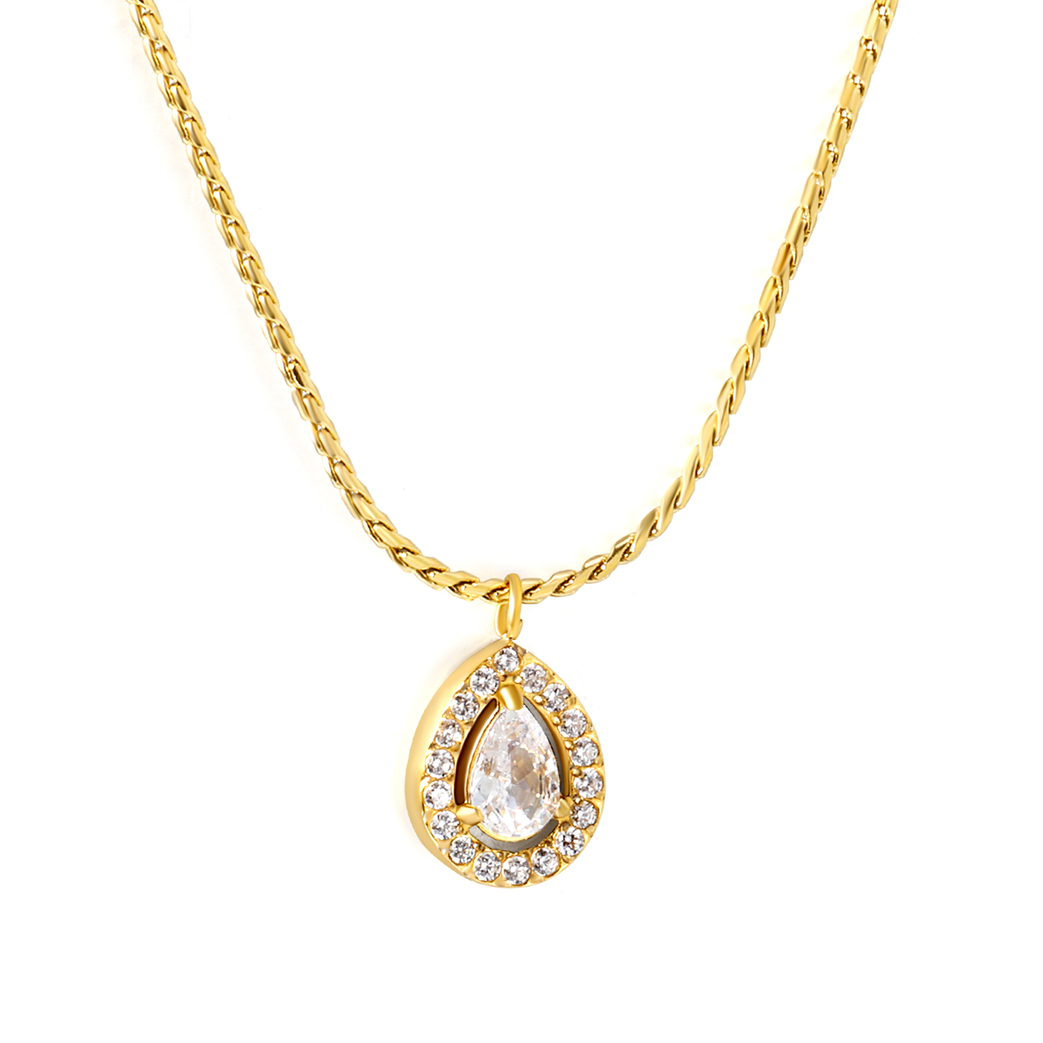 18K Gold PVD Tear Drop Halo Necklace