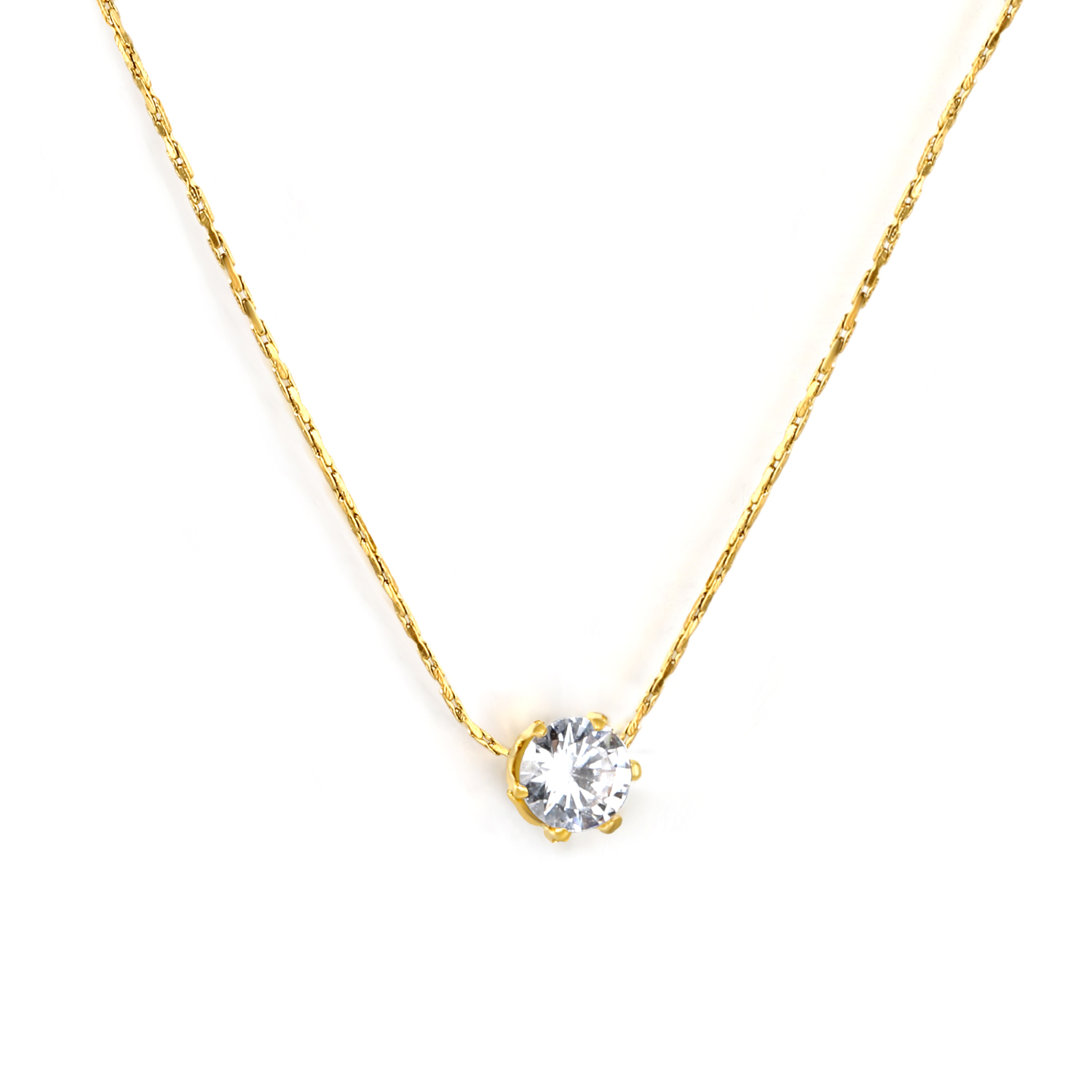 18K Gold PVD Chain With Solitaire Stone Necklace