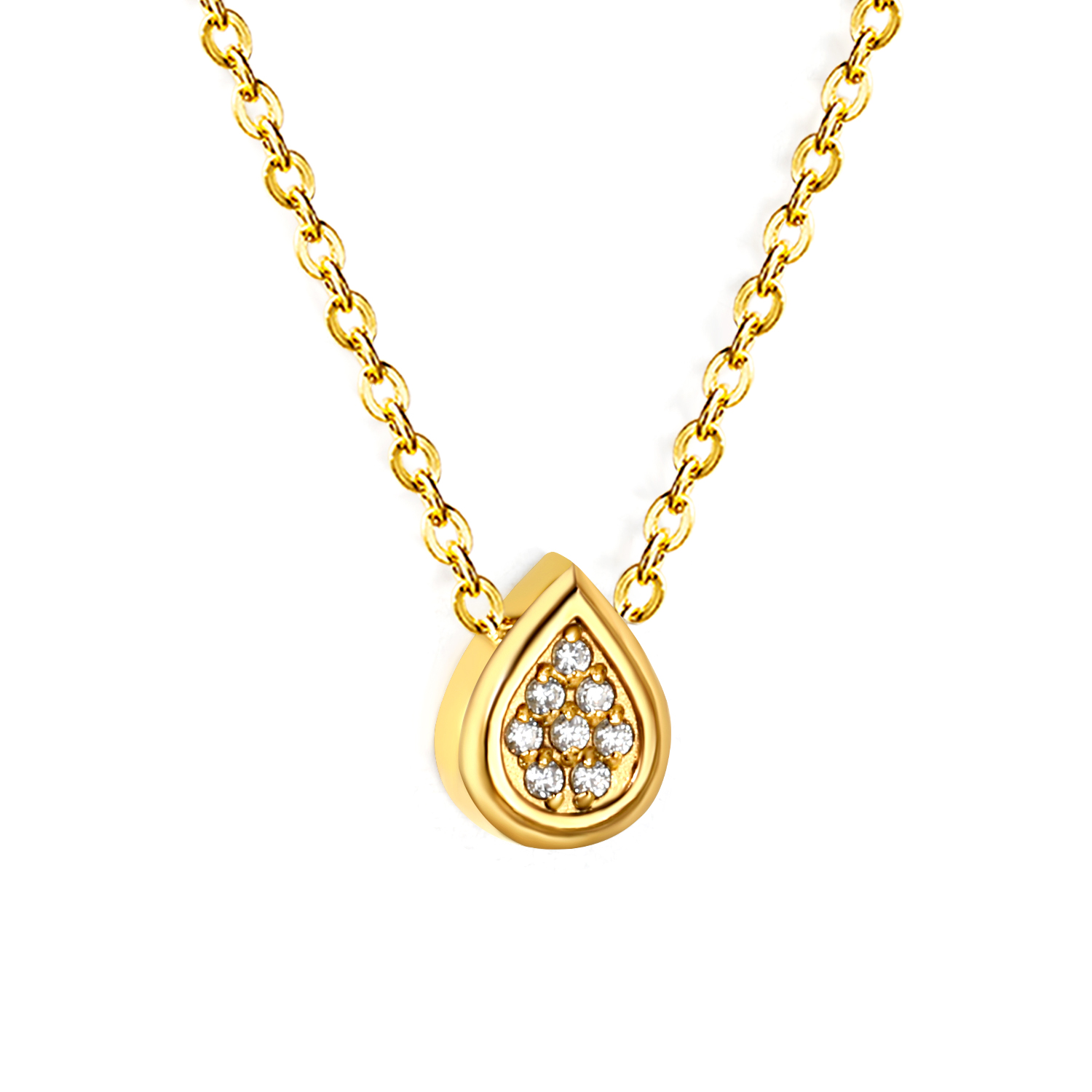 18K Gold PVD Tear Drop Necklace with Cubic Zirconia