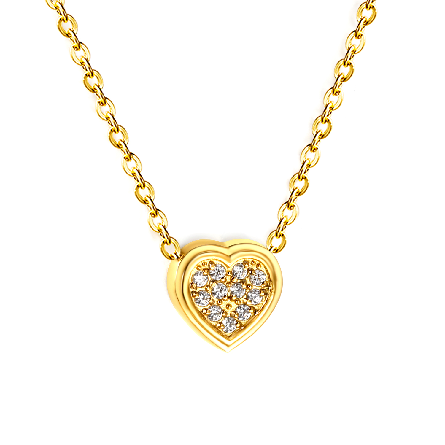 18K Gold PVD Heart Pendant Necklace with Cubic Zirconia