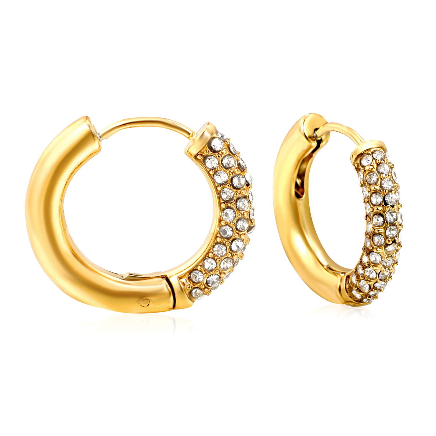 18K Gold PVD Stainless Hoops With Cubic Zirconia Stones
