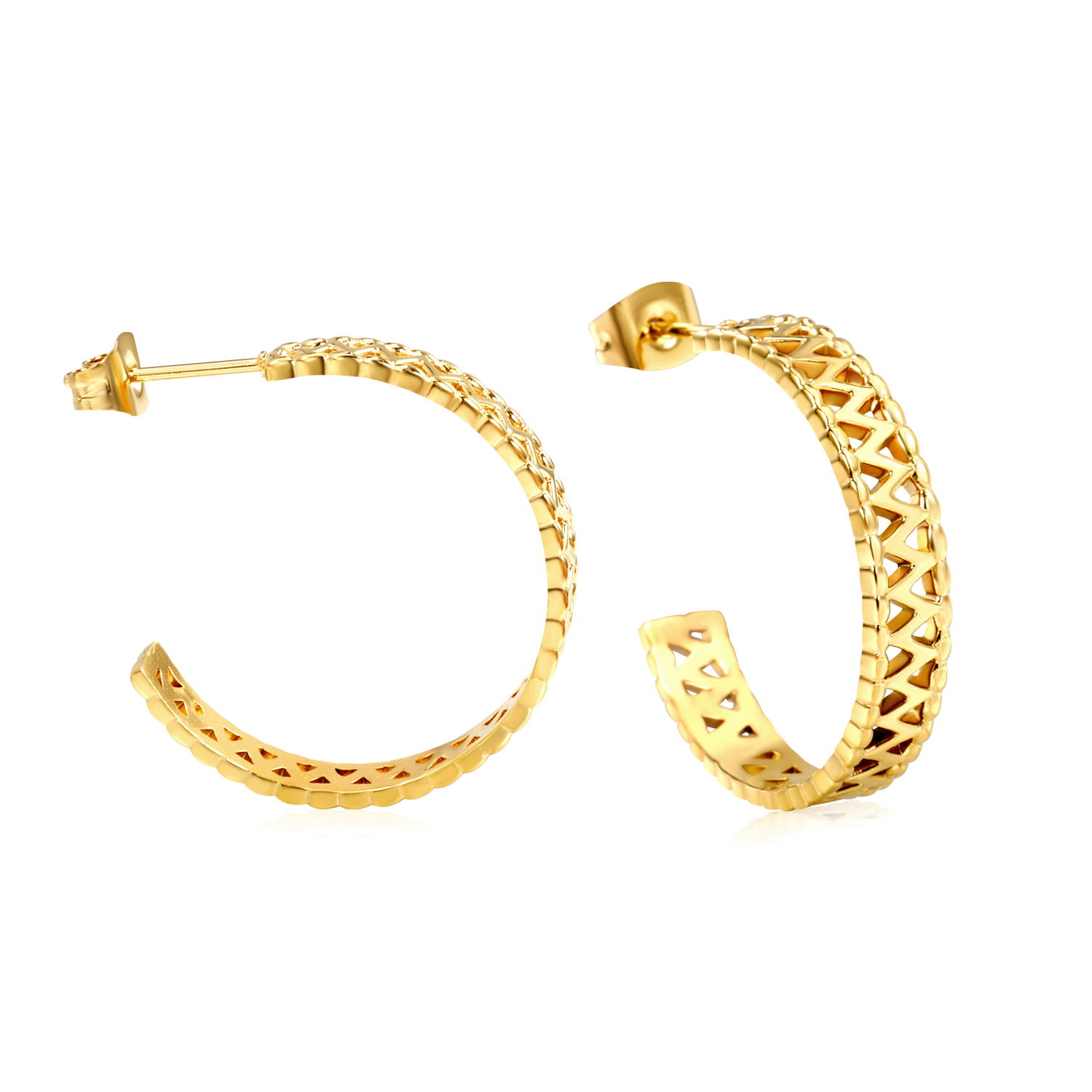 18KG PVD Patterned Half Hoop Earrings