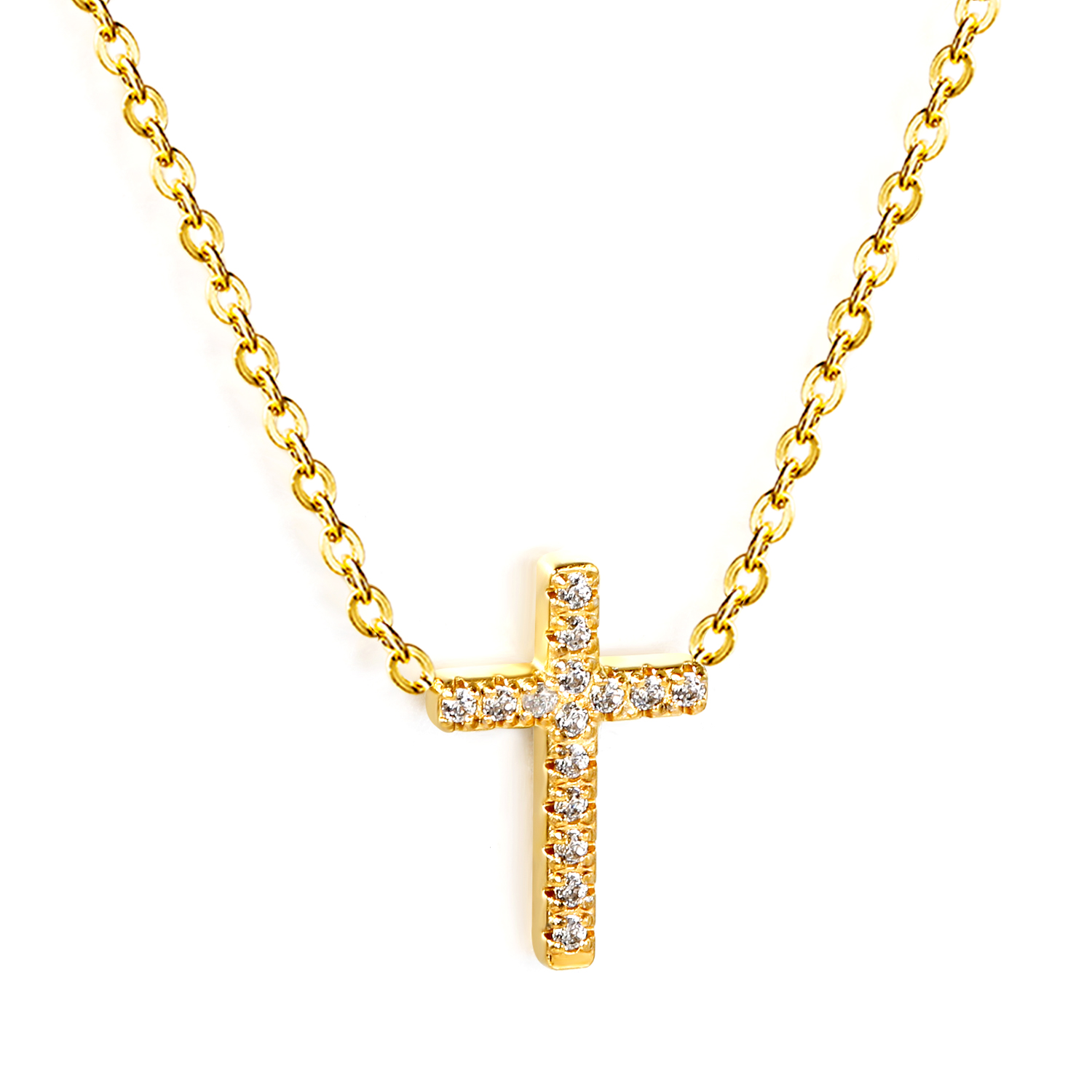 18K Gold PVD Cubic Zirconia Cross Necklace