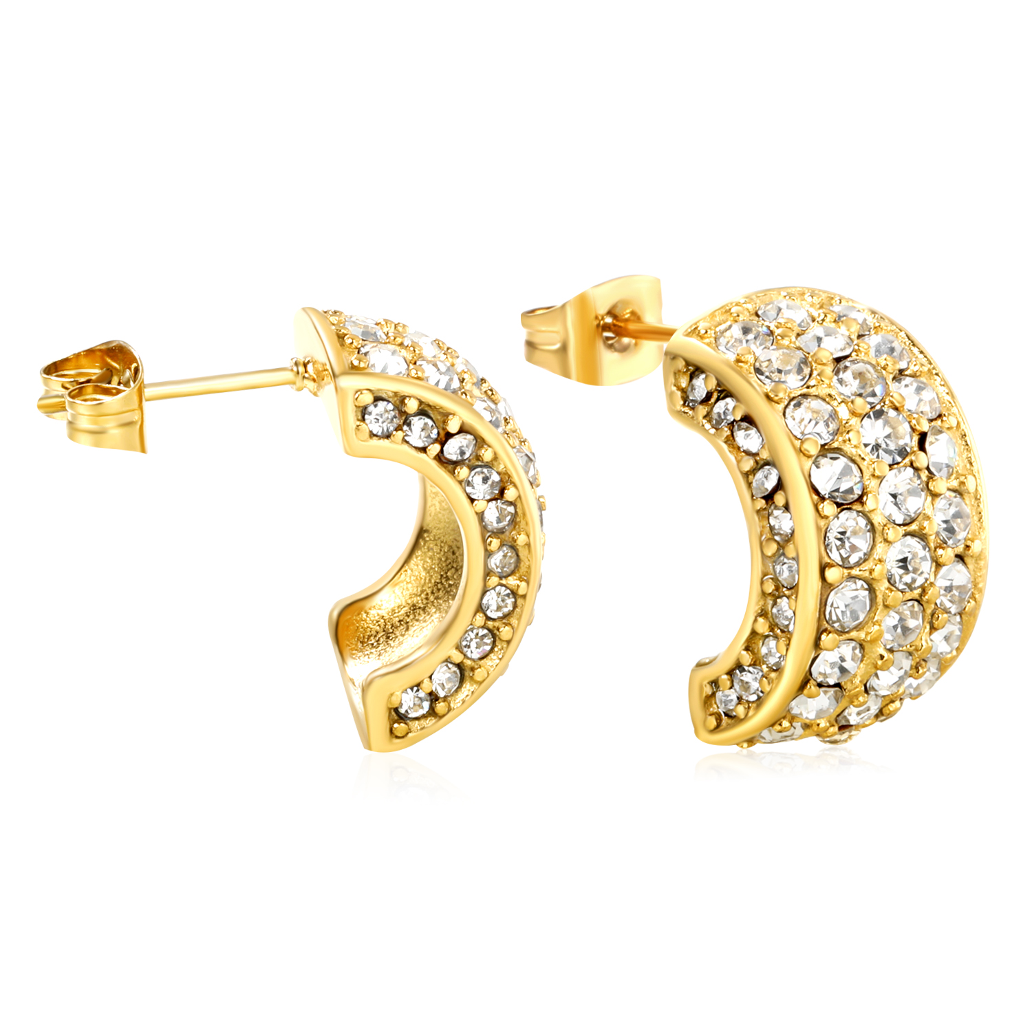 Mini 18K Gold Plated Pavé C-Shaped Chunky Stud Earrings