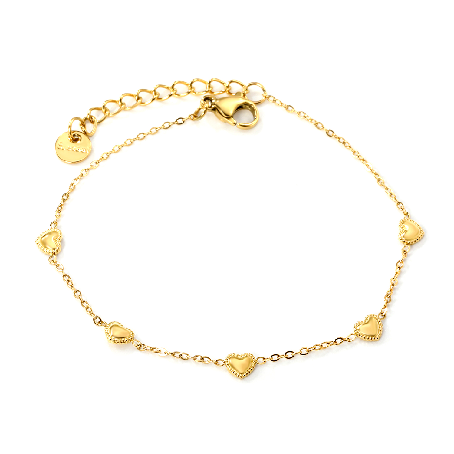 Dainty 18K Gold PVD Waterproof Multi Heart Station Bracelet