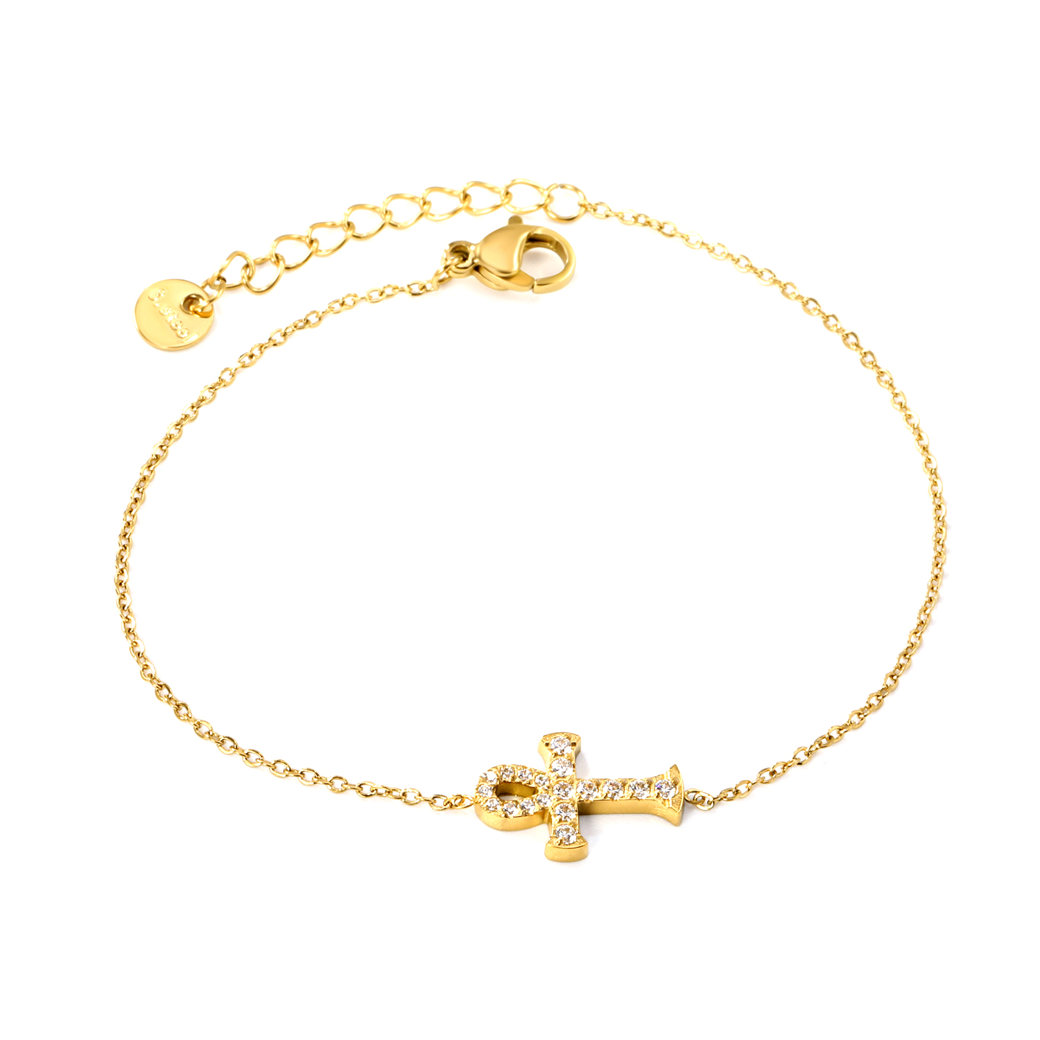 Sentimental 18K Gold PVD Waterproof Ankh Cross CZ Bracelet