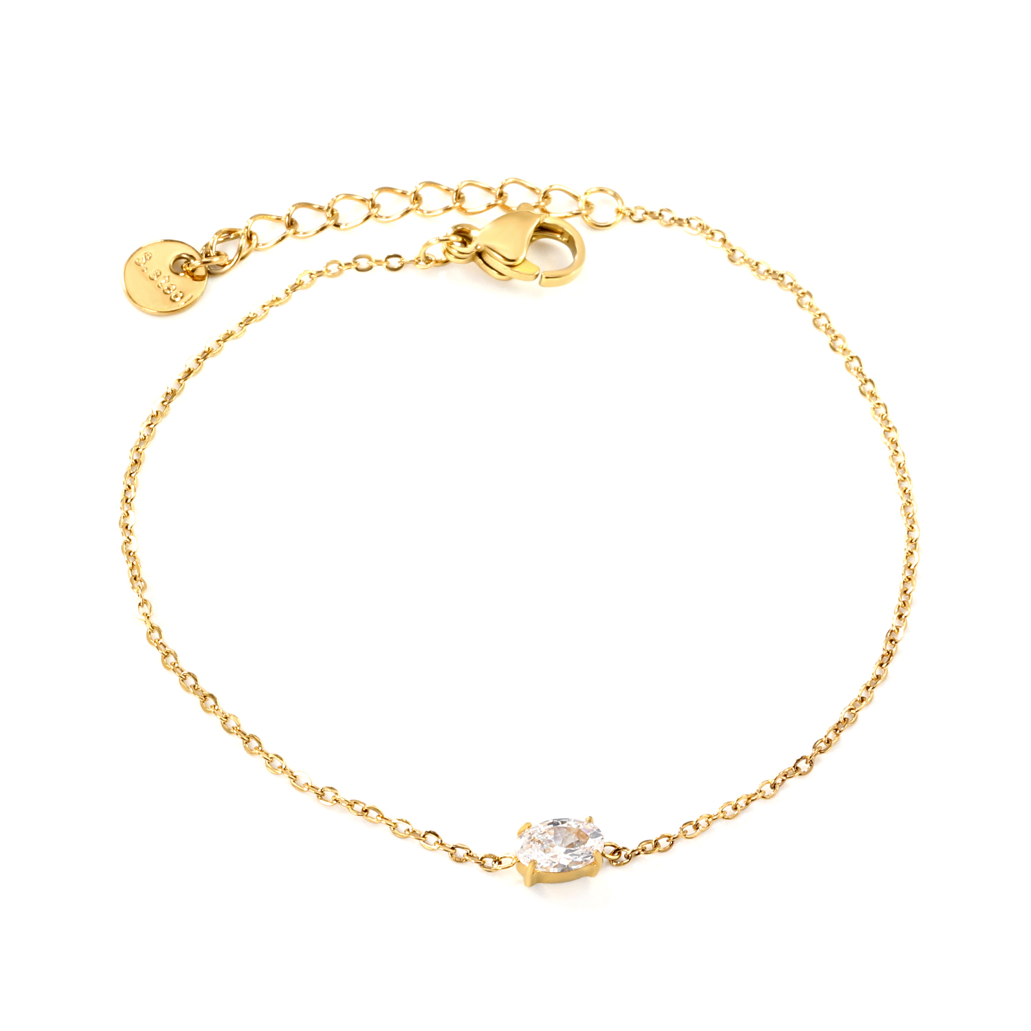 Dainty 18K Gold PVD Waterproof Oval Solitaire CZ Bracelet