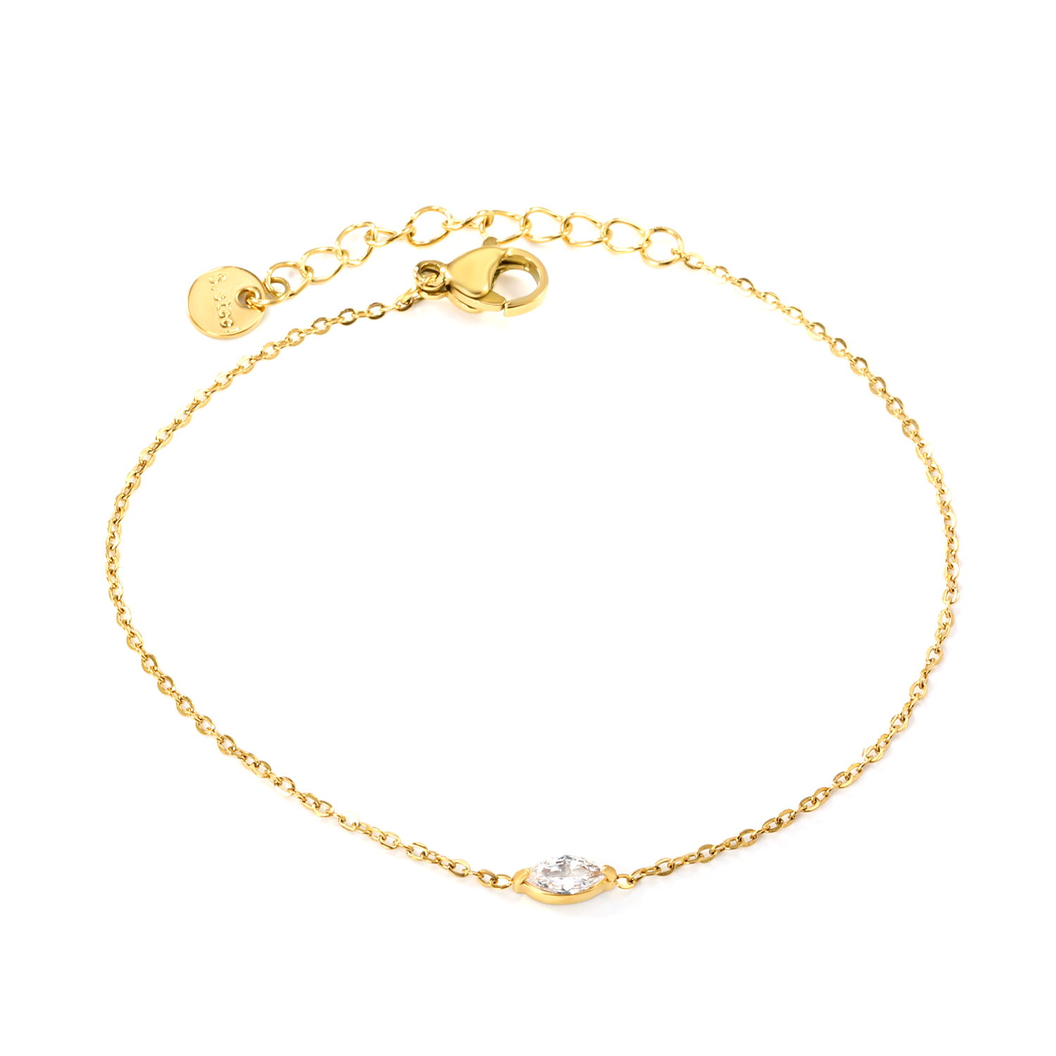 Dainty 18K Gold PVD Waterproof Marquise CZ Charm Bracelet