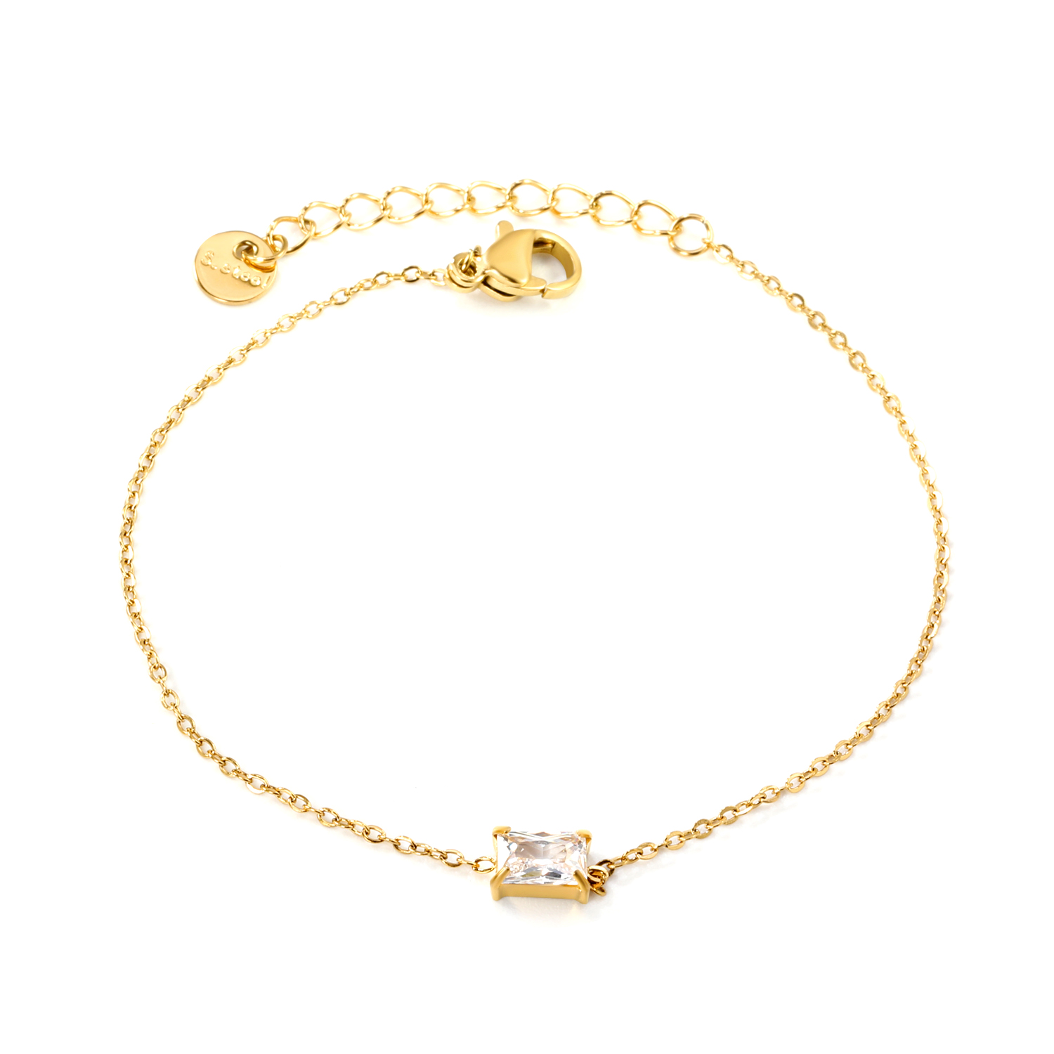Dainty 18K Gold PVD Waterproof Bar-Cut CZ Charm Bracelet