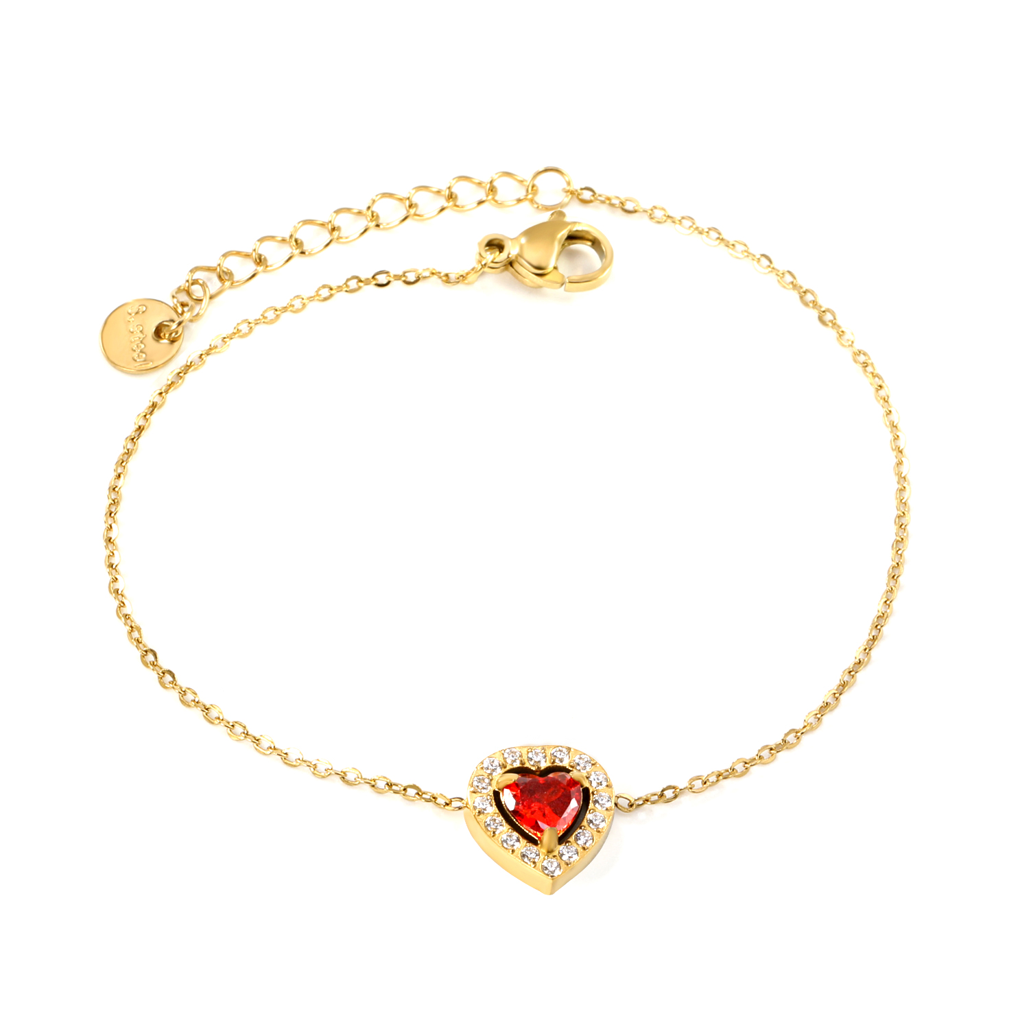18K Gold PVD Red Heart CZ Bracelet | Tarnish-Free Jewellery