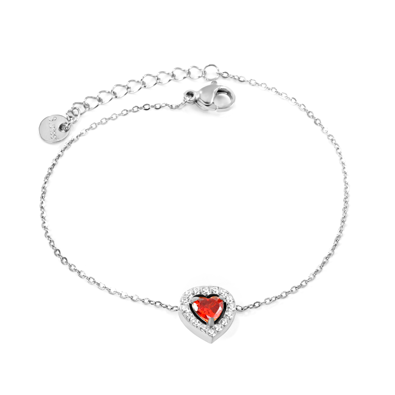 Stainless Steel Dainty Red Heart Cubic Zirconia Bracelet