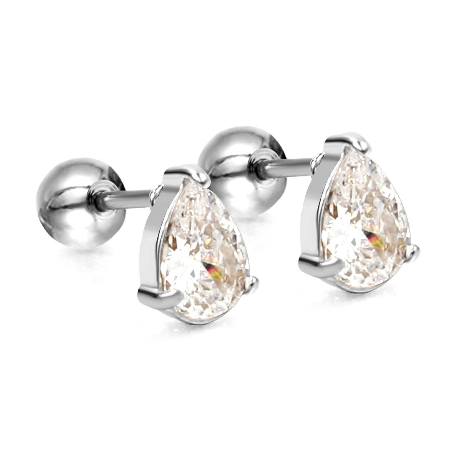 Stainless Steel Tear Drop Cubic Zirconia Stud Earrings