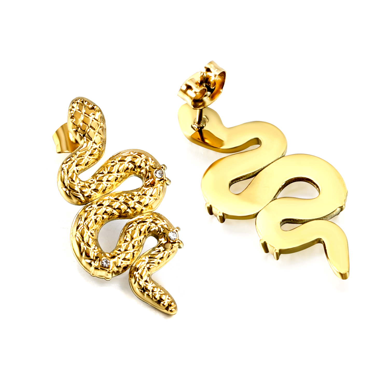 18K Gold PVD Plated Stainless Steel Snake Stud Earrings