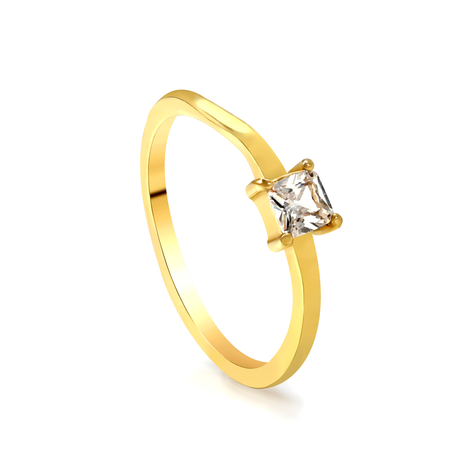 Delicate 18K Gold PVD Diagonal Square CZ Solitaire Ring
