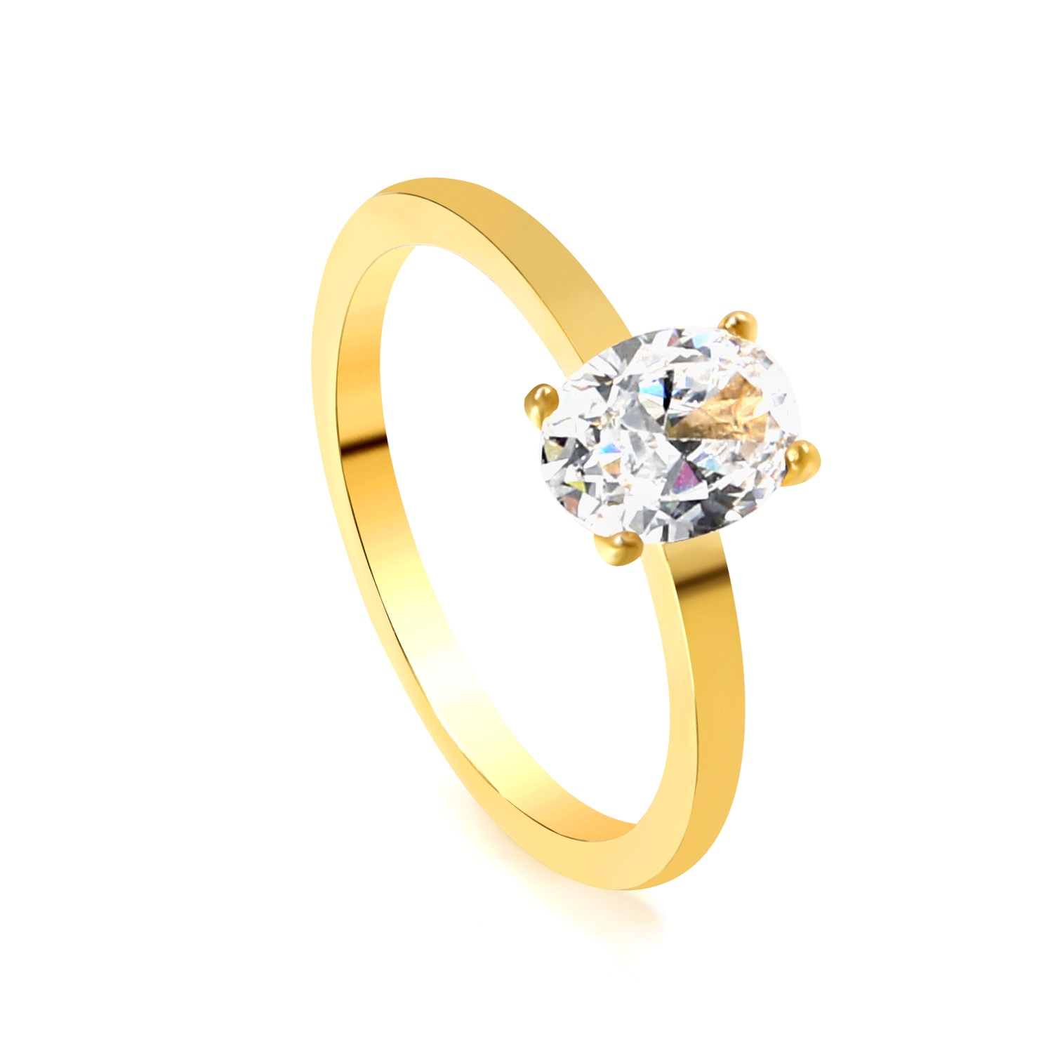 18K Gold PVD Oval Cut Solitaire CZ Engagement Ring