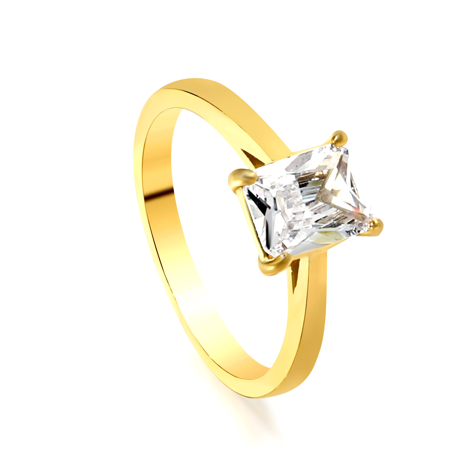 18K Gold PVD Rectangular Princess Cut CZ Ring