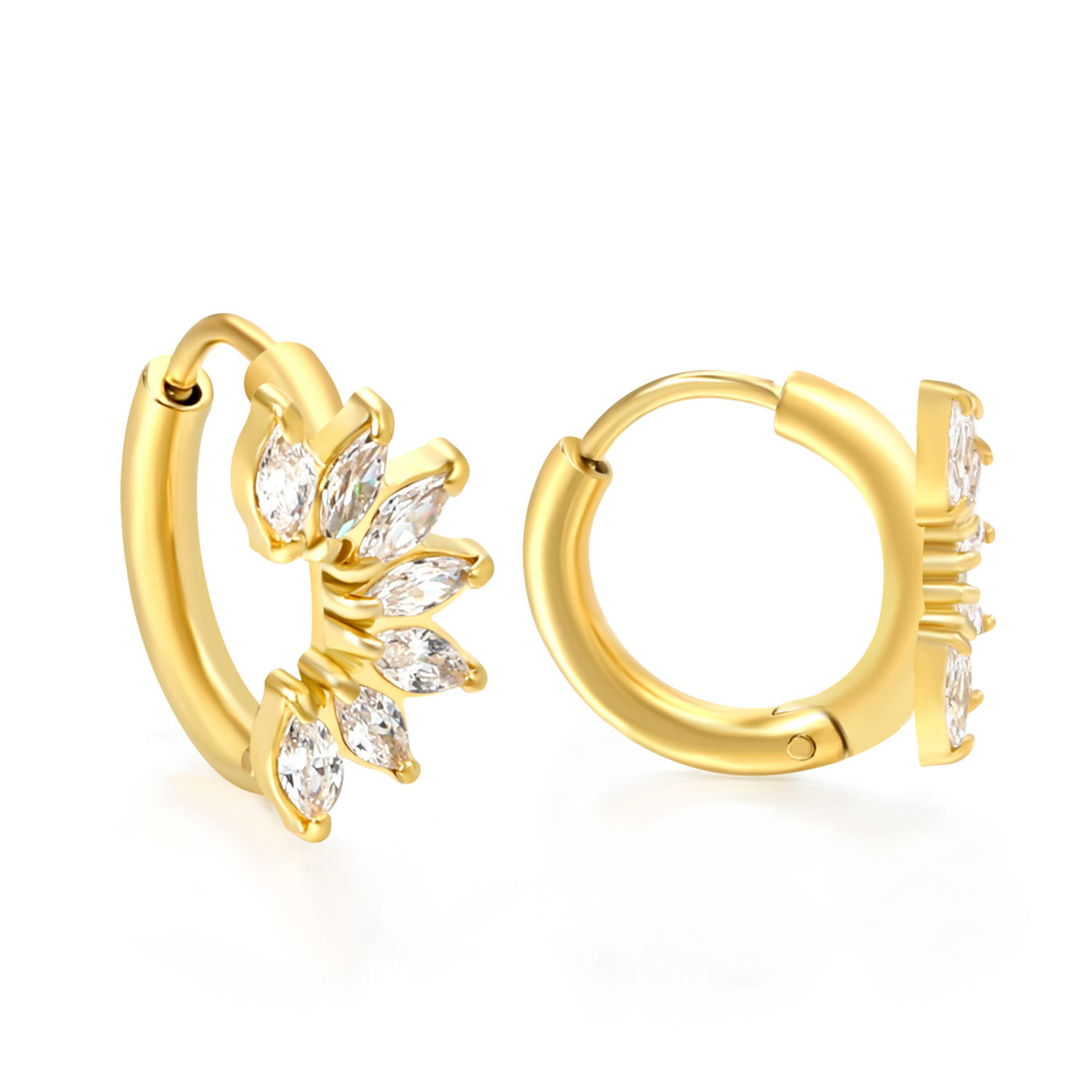 18k Gold PVD Marquise CZ Fan Huggie Hoop Earrings