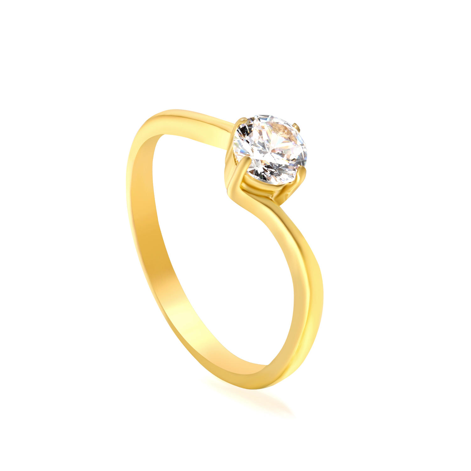 18K Gold PVD Solitaire Swirl Ring with CZ Stone
