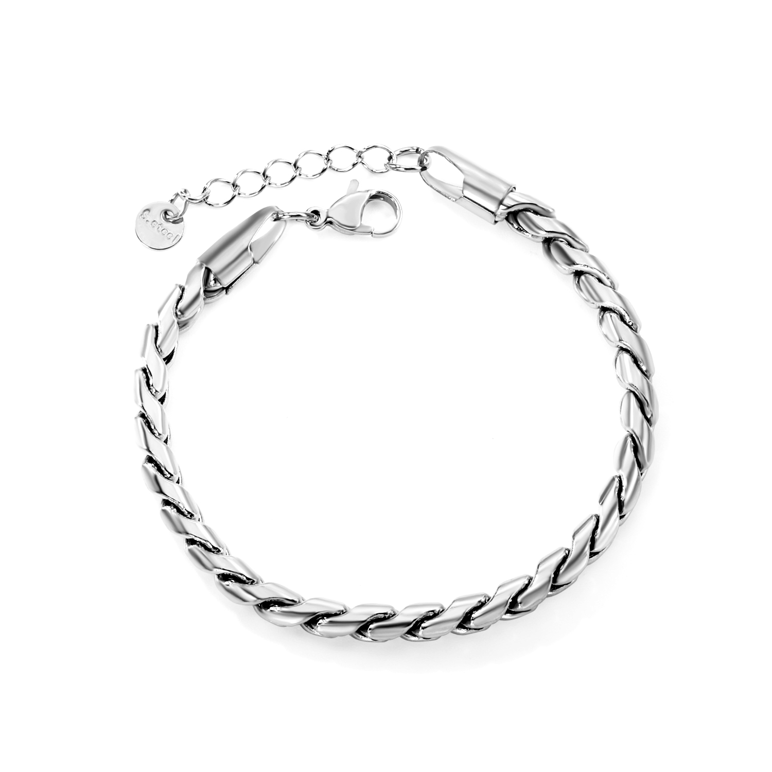 Chunky Waterproof Stainless Steel Wheat Chain Bracelet (Silver Tone)