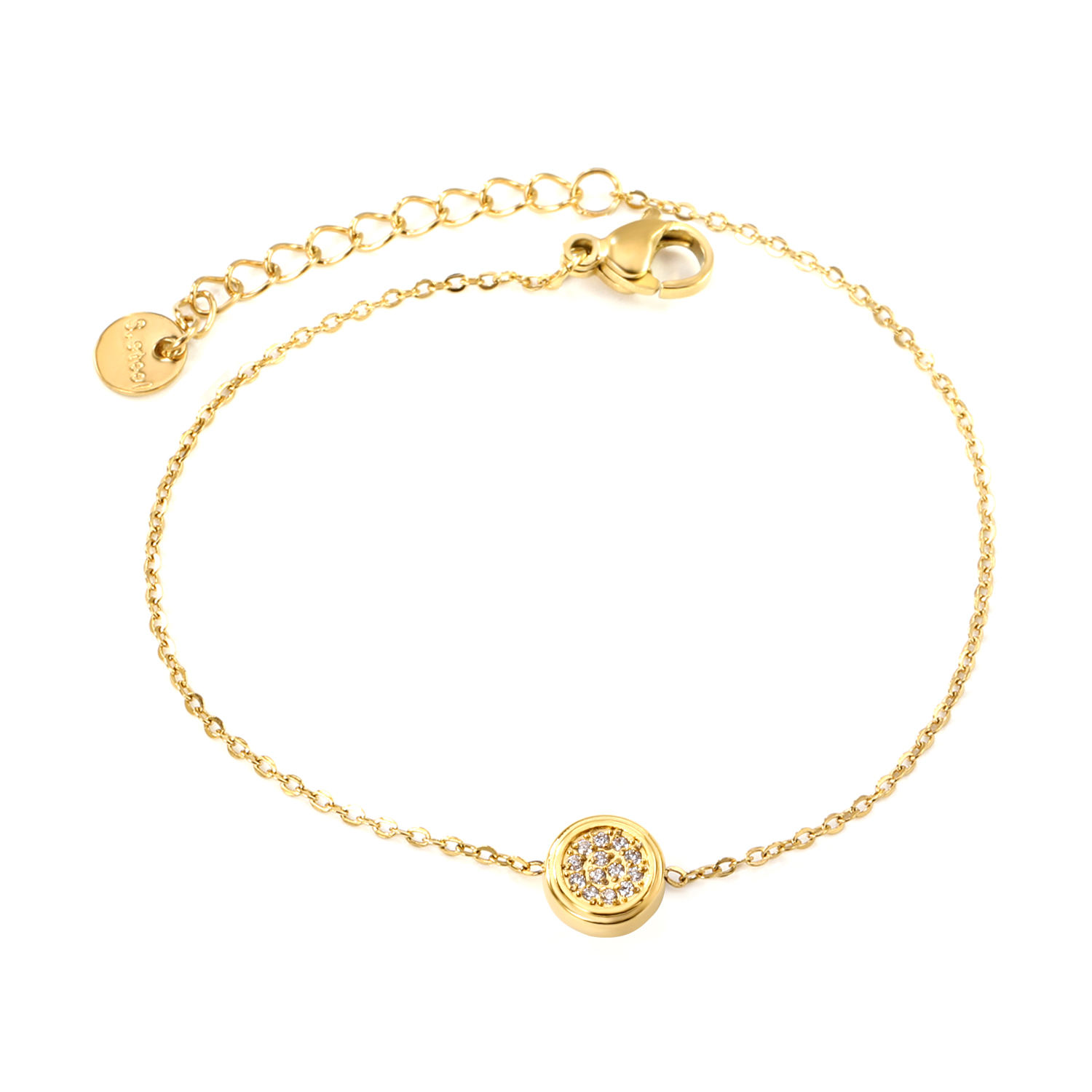 Dainty Round Pave CZ Bracelet – Waterproof 18K Gold