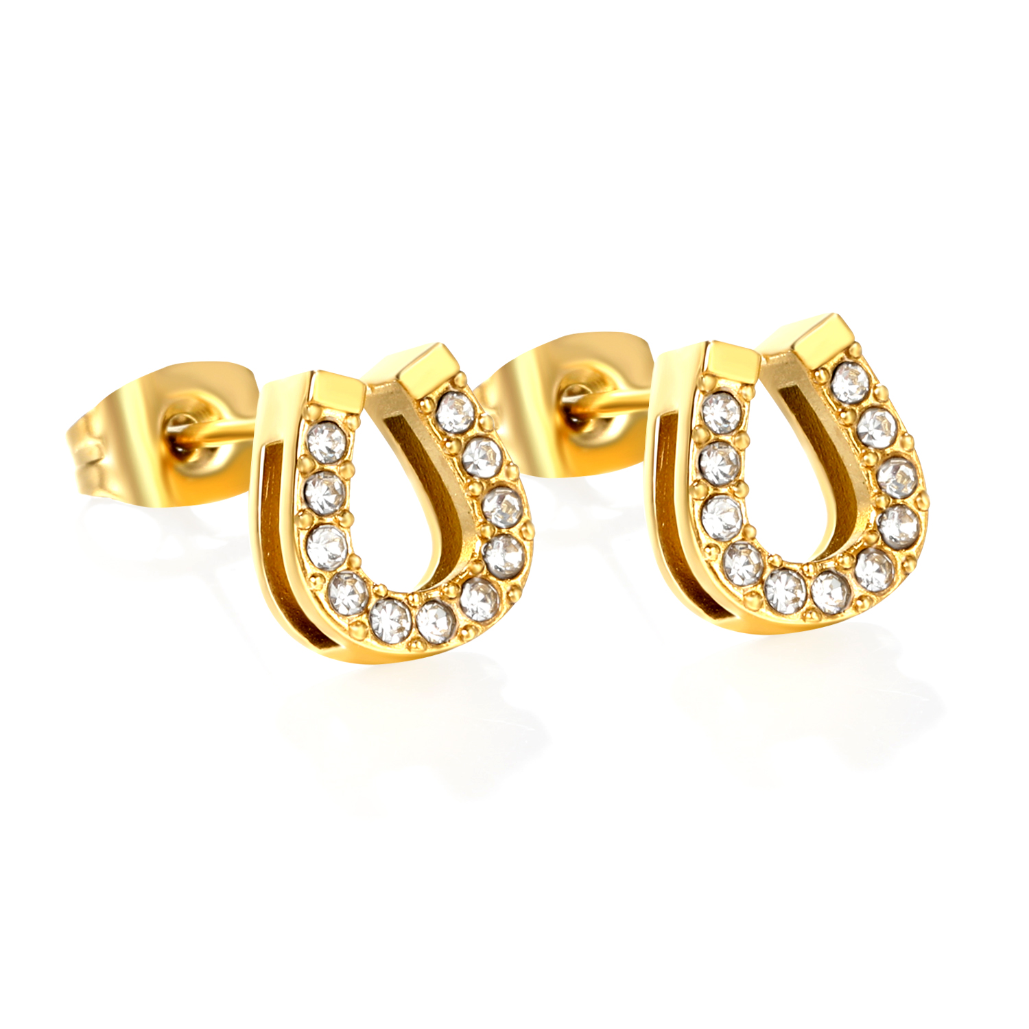 18K Gold Plated Pavé Horseshoe Stud Earrings Stainless Steel