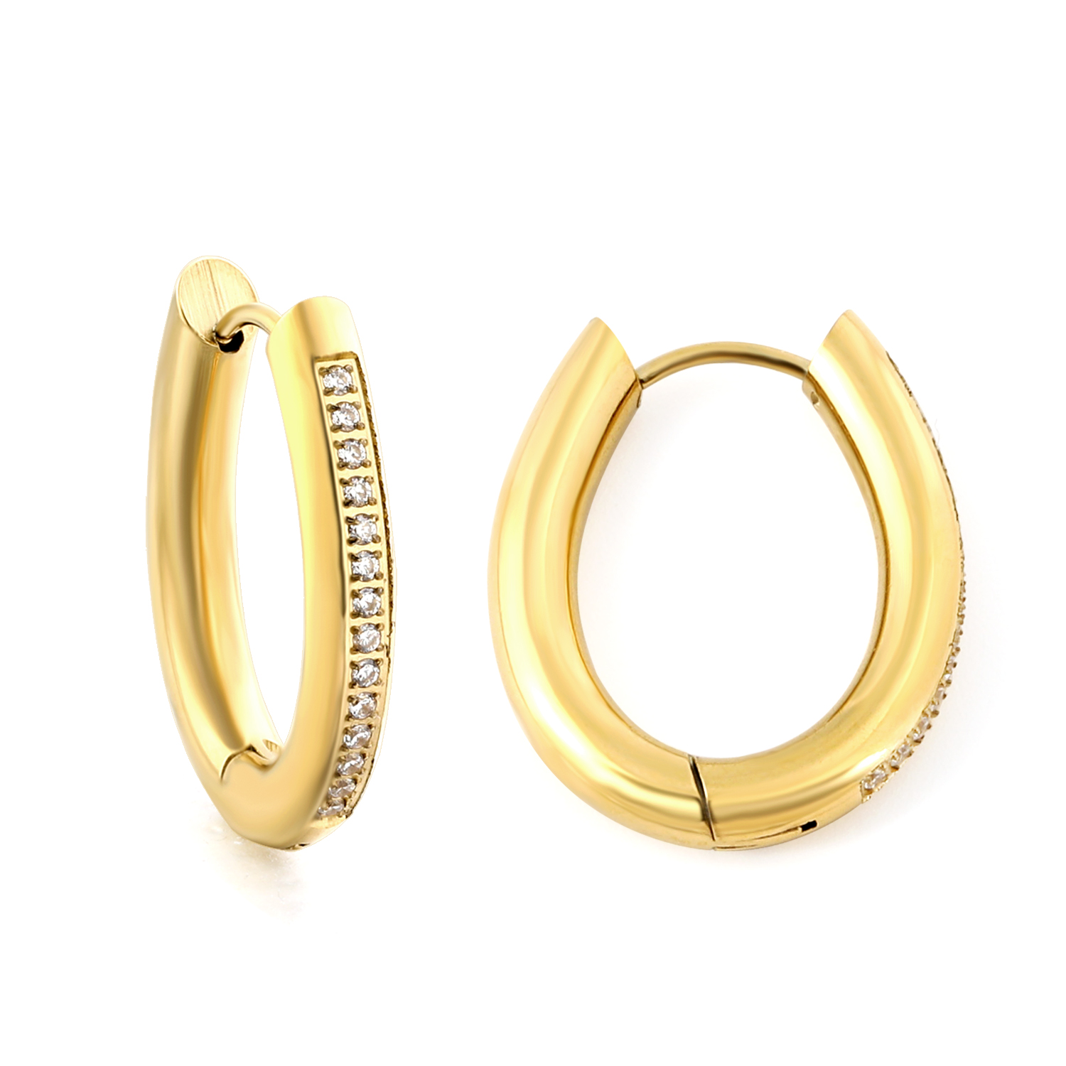 Bold 18K Gold Plated Stainless Steel Pavé Hoop Earrings