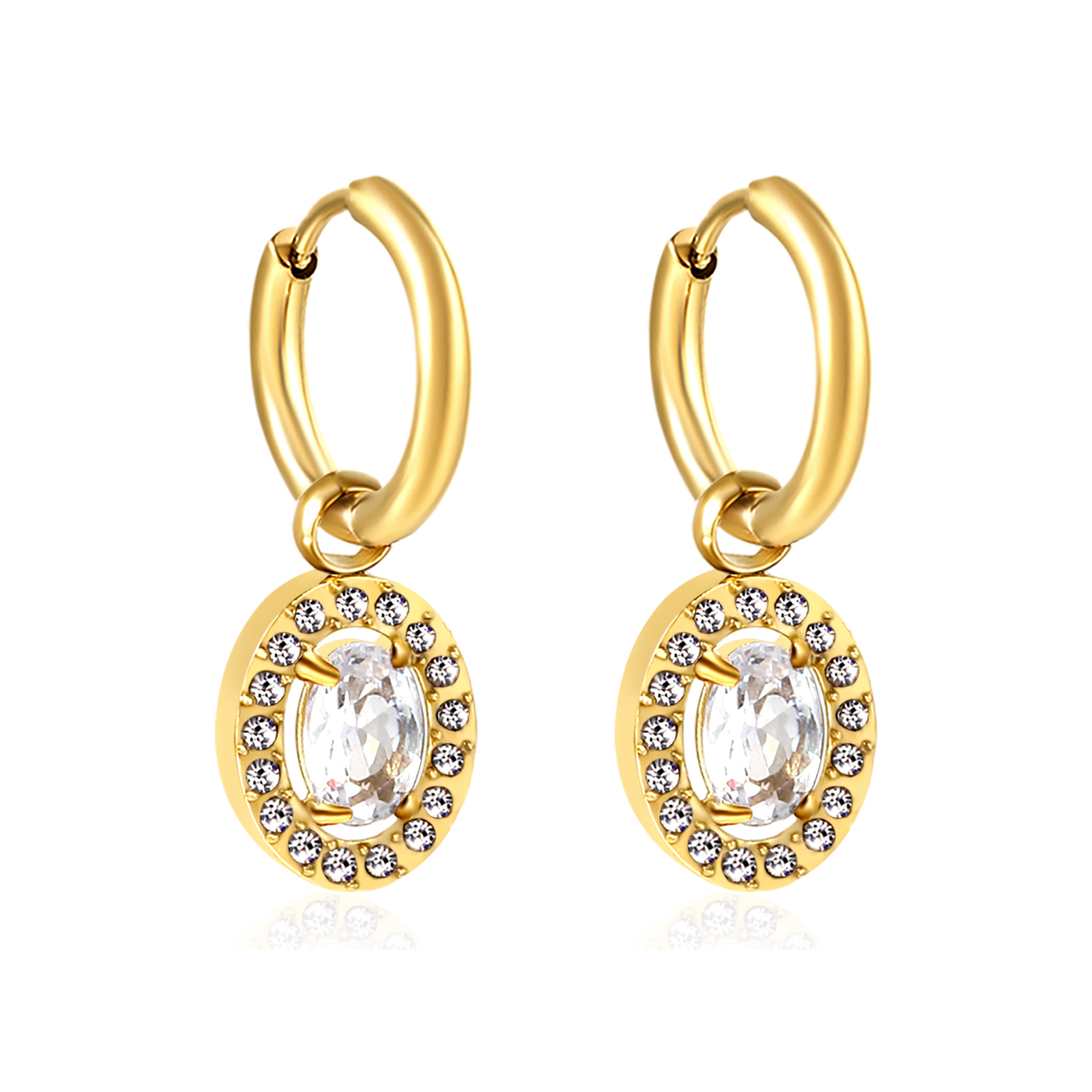 18K Gold PVD White Cubic Zircon Drop Huggie Hoop Earrings
