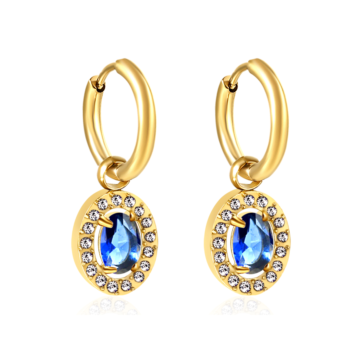 18K Gold PVD Blue Gemstone Drop Huggie Hoop Earring