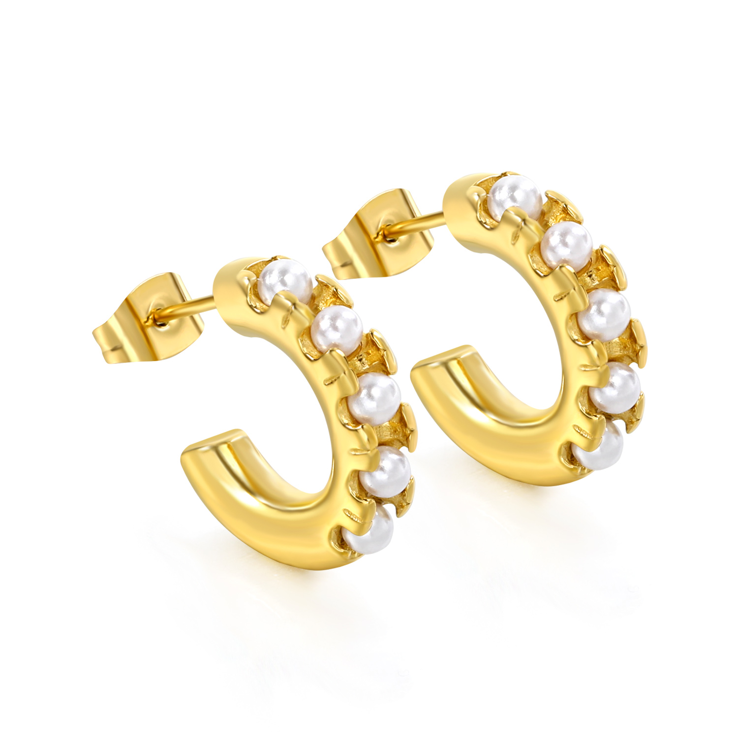 18K Gold PVD Mini Pearl Cuff Stud Earrings