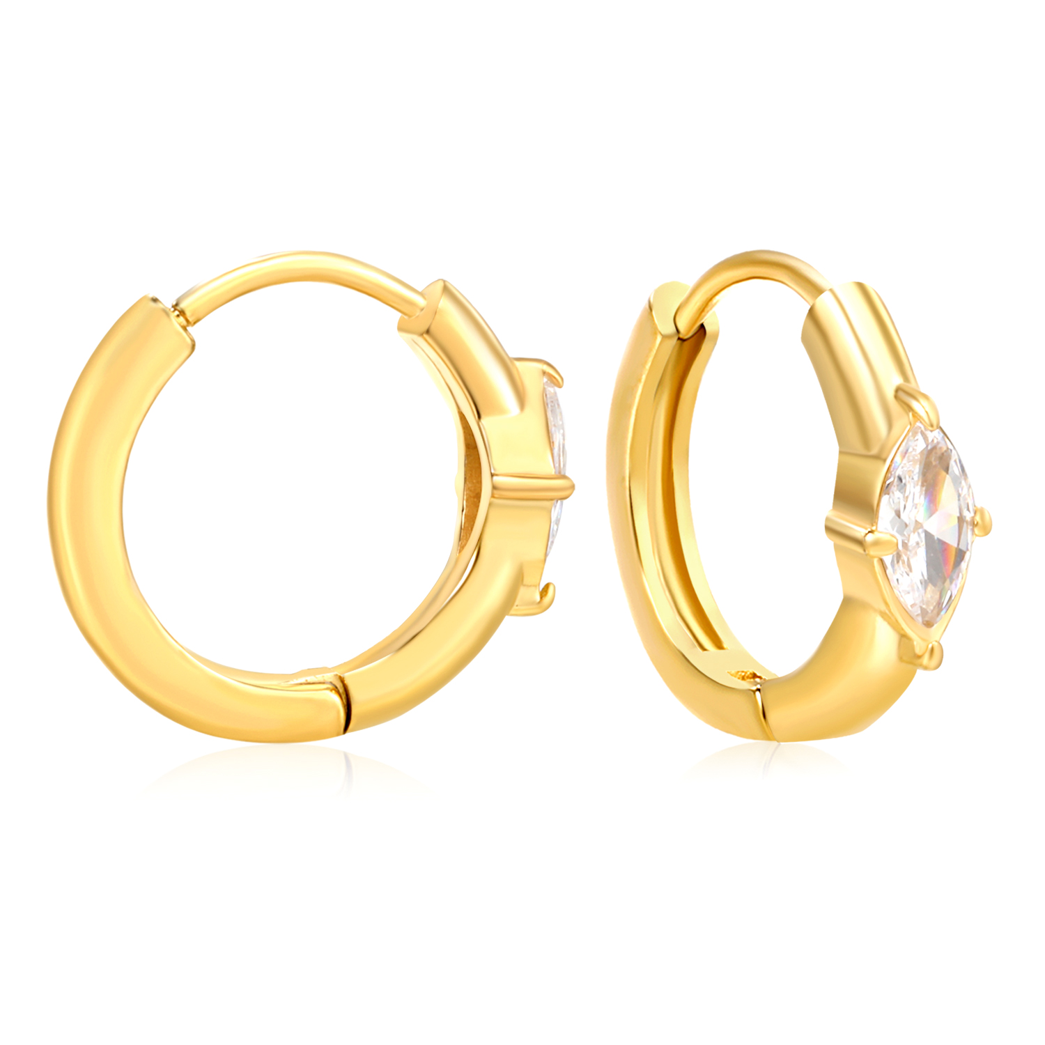 Gold Plated Marquise Solitaire Huggie Hoop Earrings