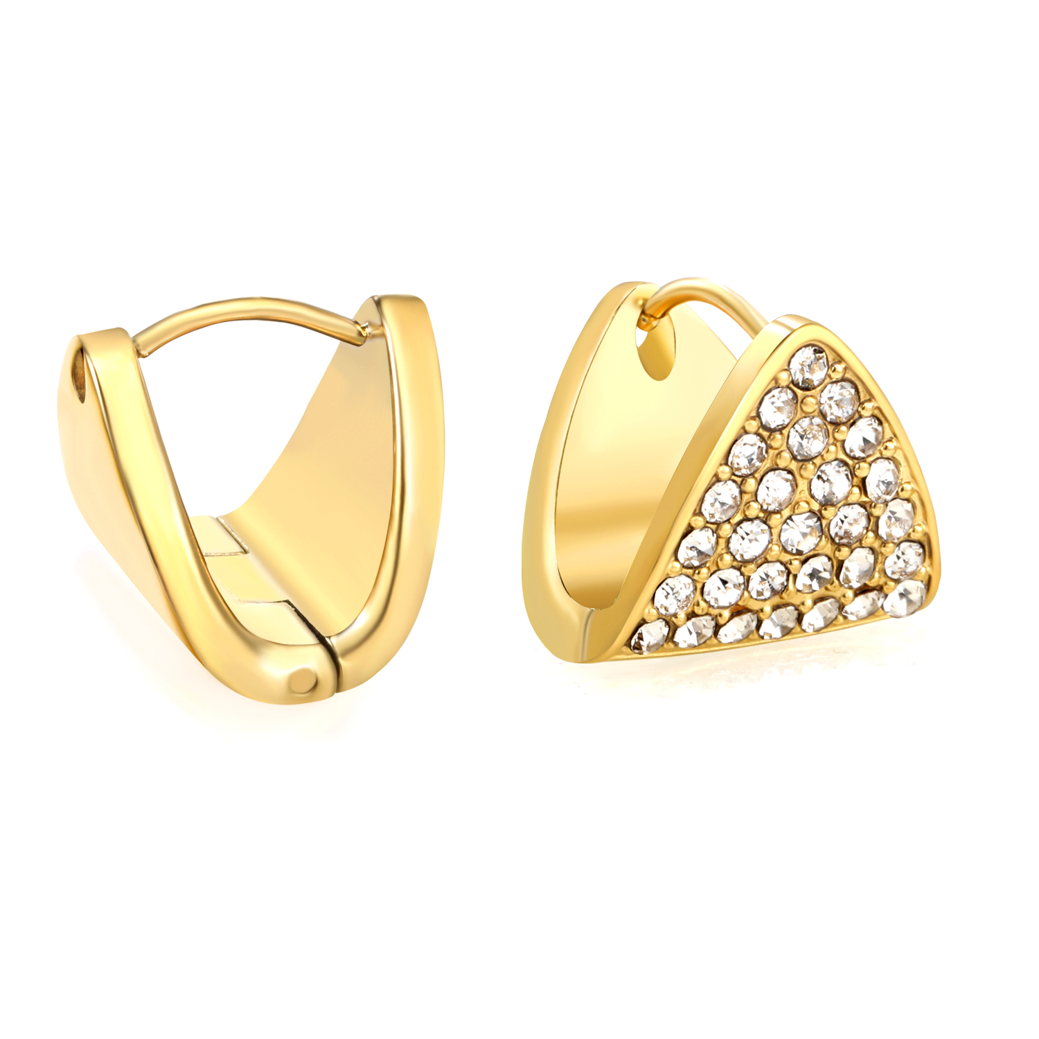 18K Gold Plated Stainless Steel Pavé Triangle Huggie Hoops