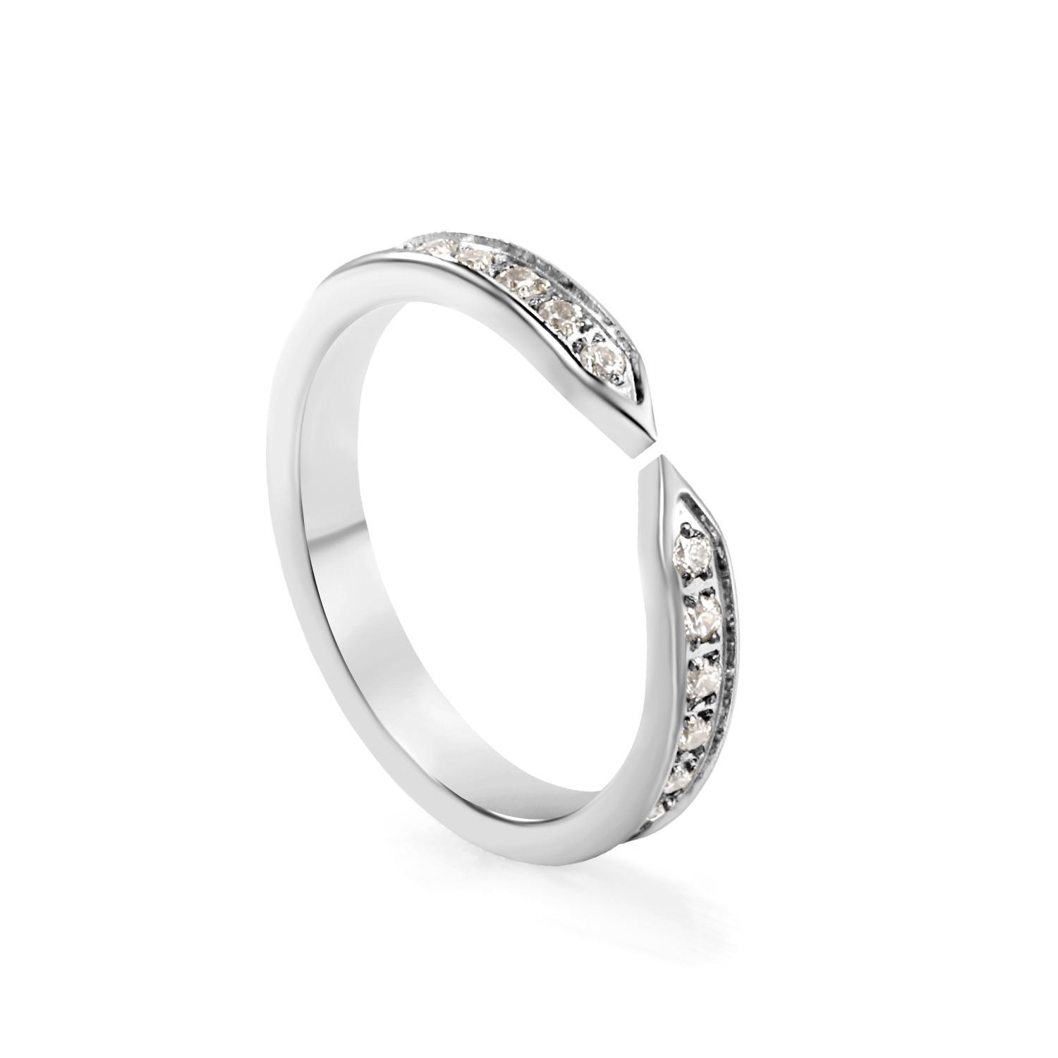 Stainless Steel Pinched Open Pavé CZ Band Ring